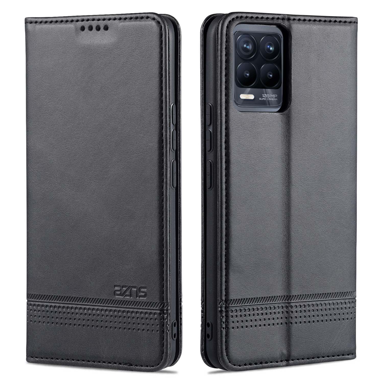 

AZNS Auto-absorbierter Magnetischer Stand-Geldbörsen-Gehäuse-Leder-Telefon-Shell Für REALME 8/8 PRO - Schwarz, Realme 8
