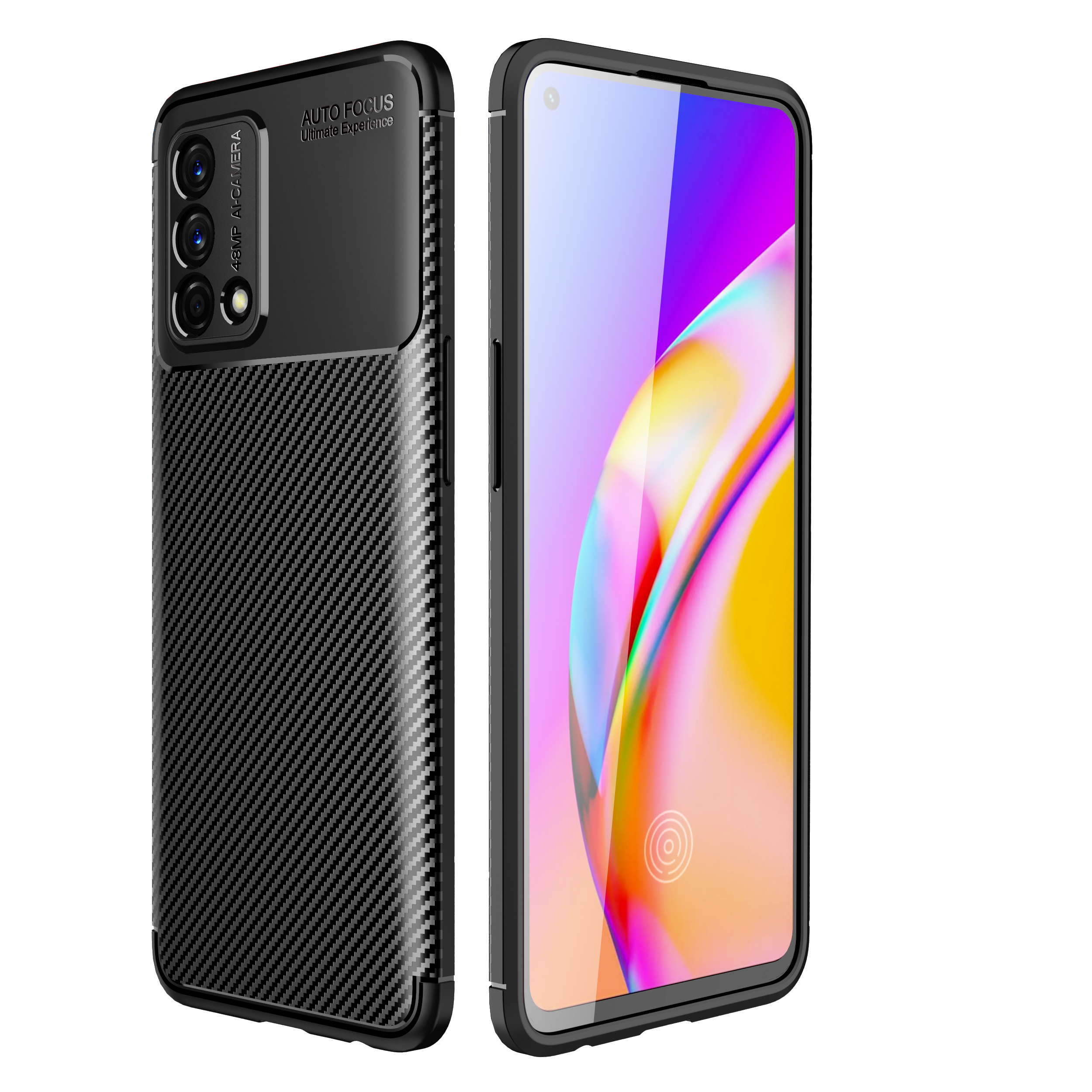 

Präzise Ausgeschnittene Kohlefaser-textur Gut Geschützte Tpu-telefonschutzabdeckung Für Oppo F19 - Schwarz, Oppo F19