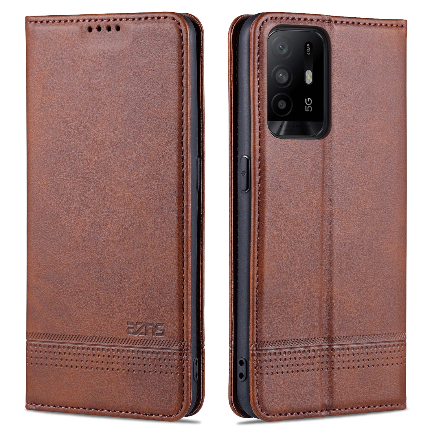 

AZNS Auto-absorbiertes Magnet Gut Geschützter Vollschutz Lederstand Mobile Shell Hülle Für Oppo A94 5G/A95 5G - Kaffee, Oppo A95 5G