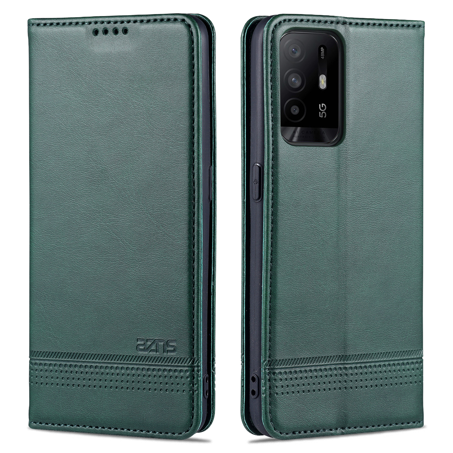 

AZNS Auto-absorbiertes Magnet Gut Geschützter Vollschutz Lederstand Mobile Shell Hülle Für Oppo A94 5G/A95 5G - Grün, Oppo A95 5G