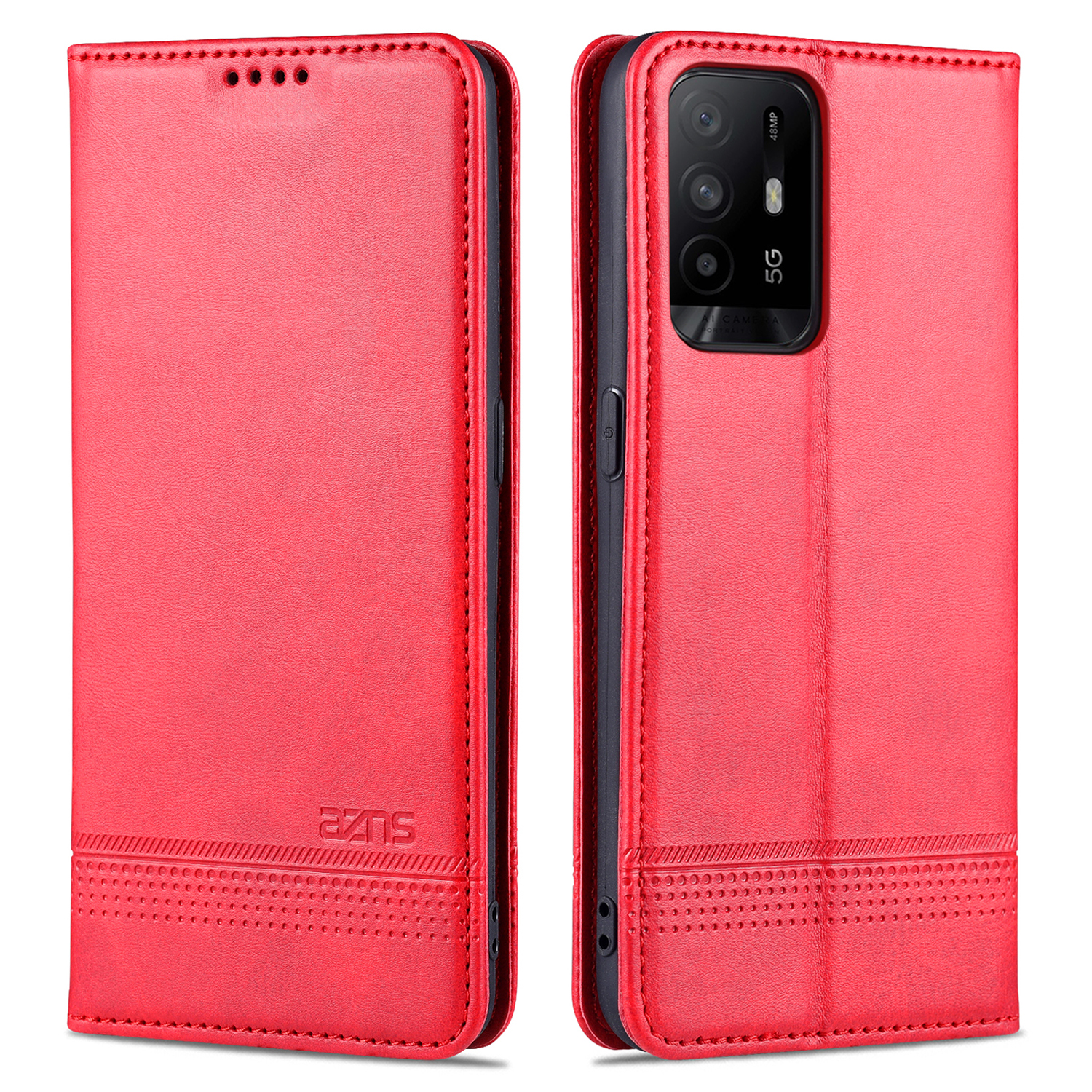 

AZNS Auto-absorbiertes Magnet Gut Geschützter Vollschutz Lederstand Mobile Shell Hülle Für Oppo A94 5G/A95 5G - Rot, Oppo A95 5G
