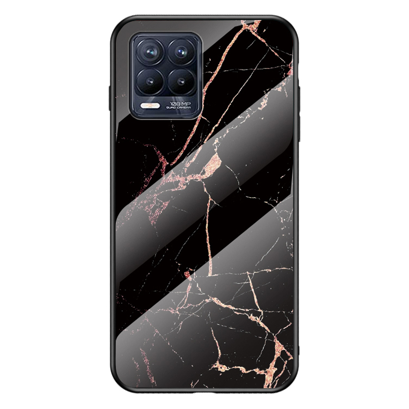 

Marmorierung Muster Temperiertes Glas Schutzhülle Rückseite Für Realme 8/8 PRO - Goldschwarzer Marmor., Realme 8 Pro