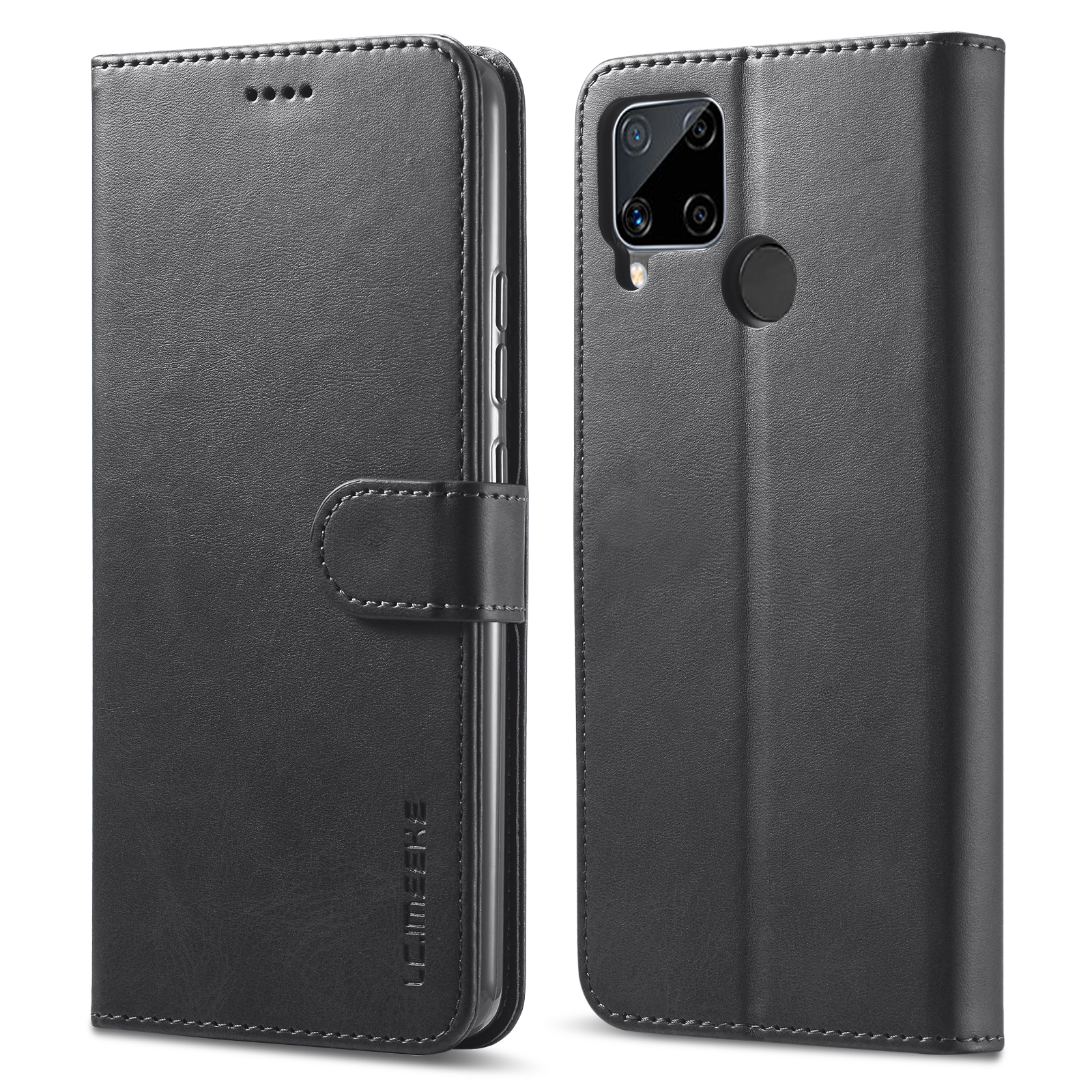 

Lc. . Imeeke Brieftasche Stand Design Telefon Vollschutz Leder Hülle Etui Für Realme C15 / C12 / C25 - Schwarz, Realme C15