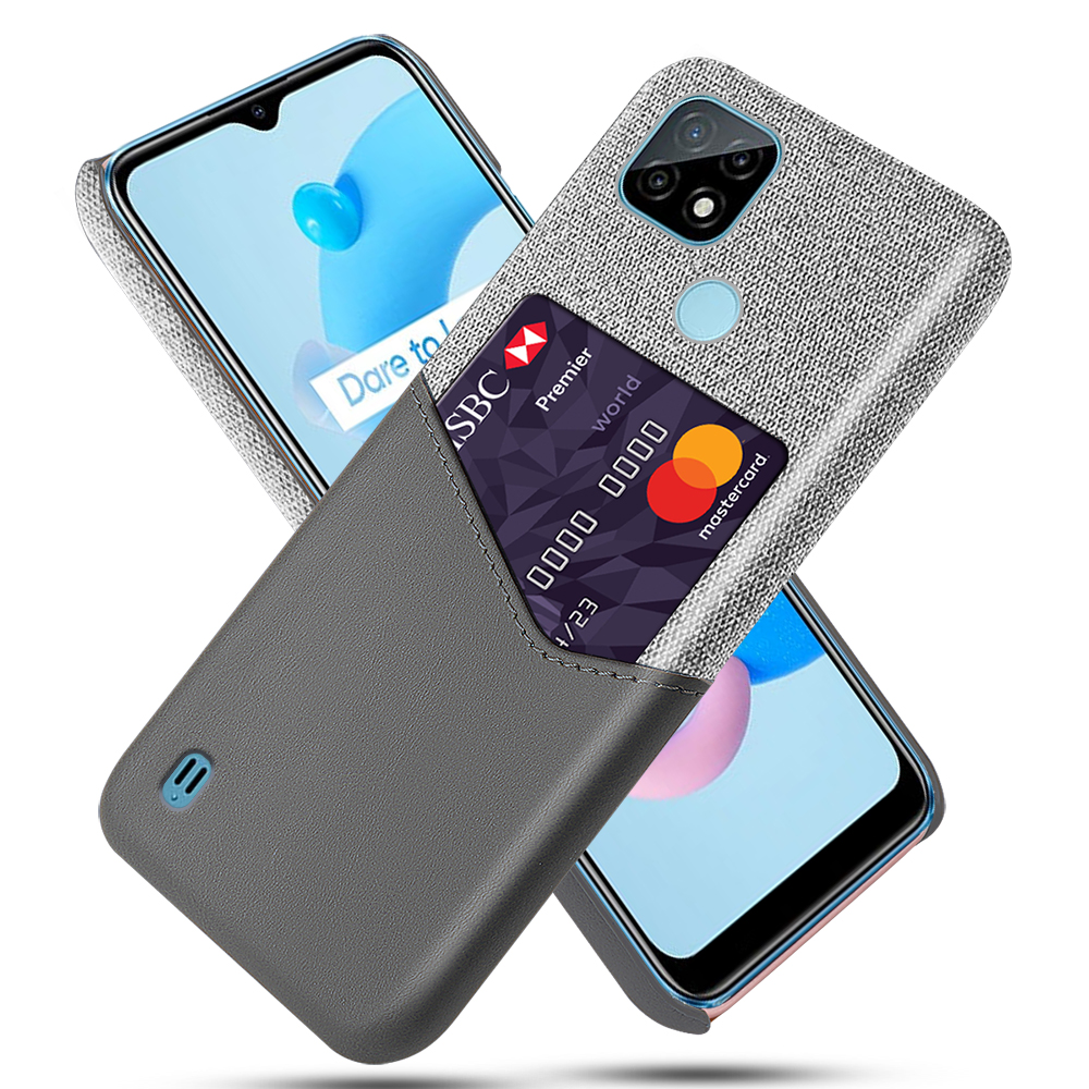 

KSQ Gewebter Design PC + Stoff Hybrid Telefonabdeckung Mit Kartensteckplatz Für Realme C21 - Grau, Realme C21 4G