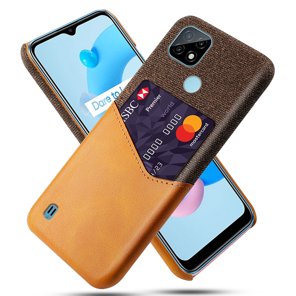 

KSQ Gewebter Design PC + Stoff Hybrid Telefonabdeckung Mit Kartensteckplatz Für Realme C21 - Orange, Realme C21 4G
