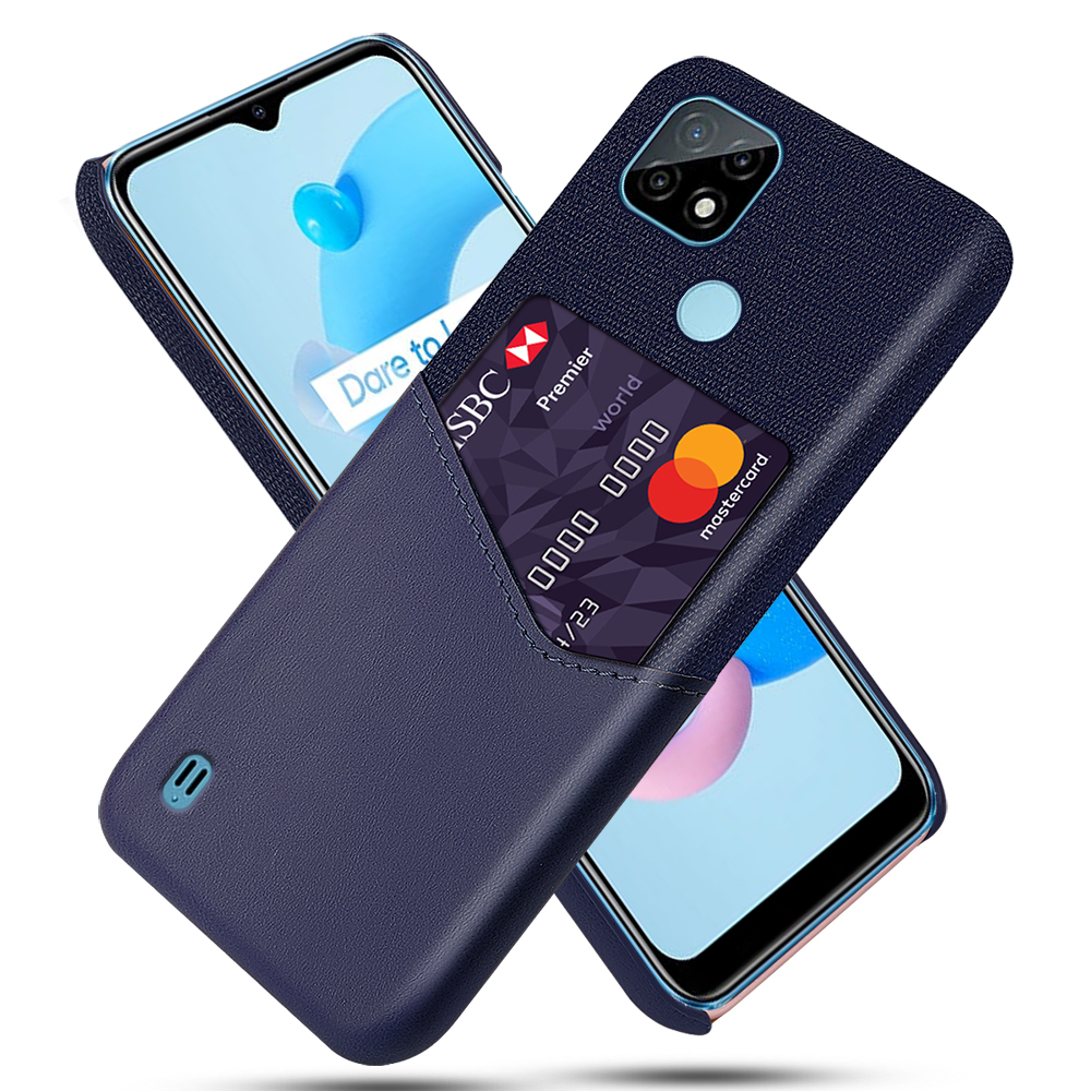 

KSQ Gewebter Design PC + Stoff Hybrid Telefonabdeckung Mit Kartensteckplatz Für Realme C21 - Blau, Realme C21 4G
