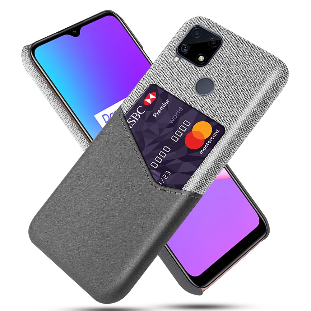 

KSQ -stoffoberfläche + PC Hybrid Telefonabdeckung Mit Kartensteckplatz Für Realme C25/C12/C15 - Grau, Realme C25