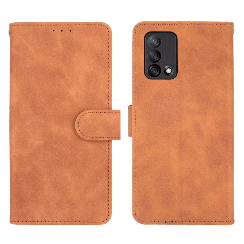 

Skin-touch-feeling Leder Brieftasche Ständer Flip Hülle Schutz Telefonschale Abdeckung Für Oppo F19/A74 4g - Braun, Oppo F19