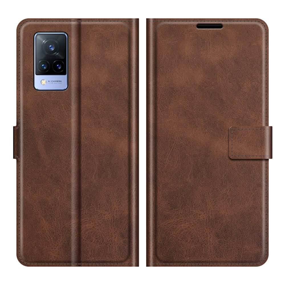 

Magnetic Clasp Closure Wallet PU Leather Phone Stand Case Shell for vivo V21 4G - Coffee