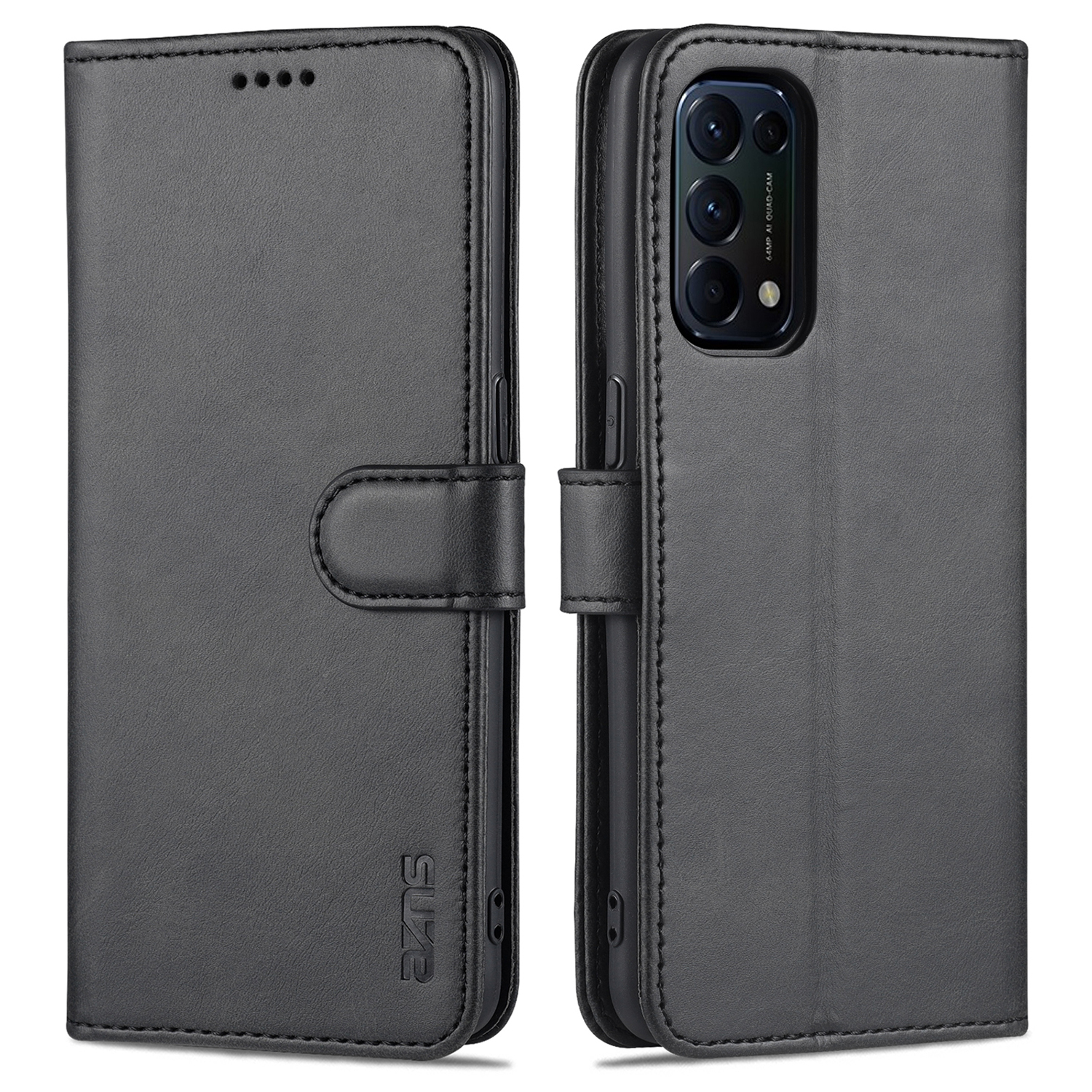 

AZNS Wallet Case PU Leather Anti-Fall Anti-Scratch Protector Cover for Oppo Reno5 Pro 5G - Black, Oppo Oppo Reno5 Pro 5G