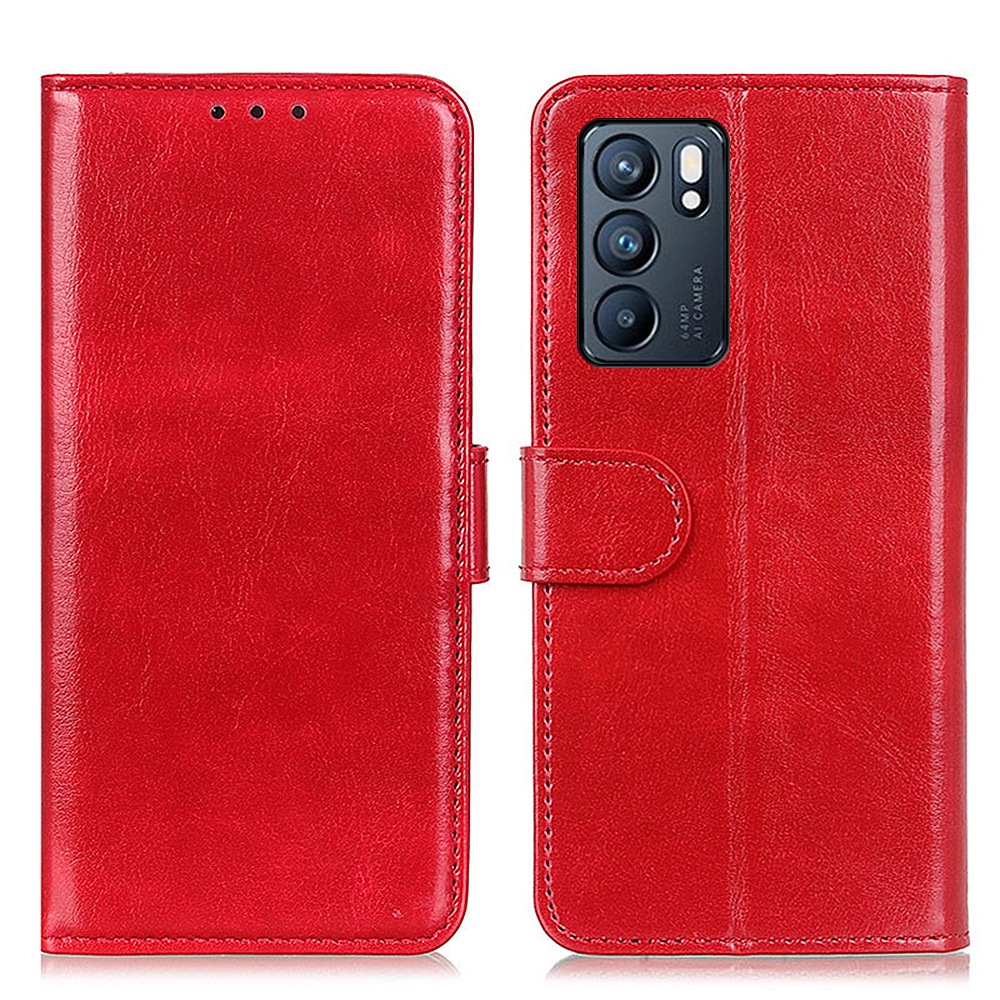 

Crazy Horse Protection Full Wallet Couvrairement en Cuir Couverture Pour Oppo Reno6 5G - Rouge