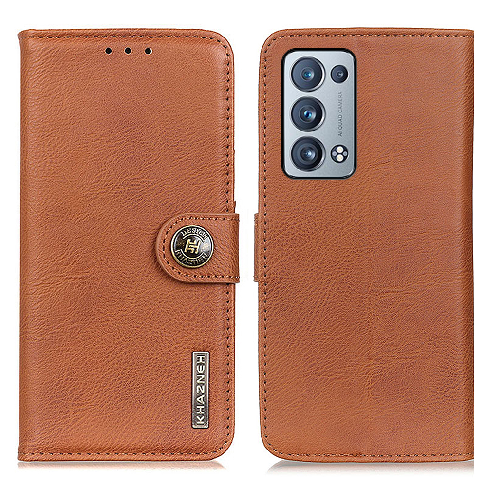 

KHAZNEH Leather Wallet Stand Design Phone Cover Shell for Oppo Reno6 Pro+ 5G/Pro 5G (Snapdragon) - Brown