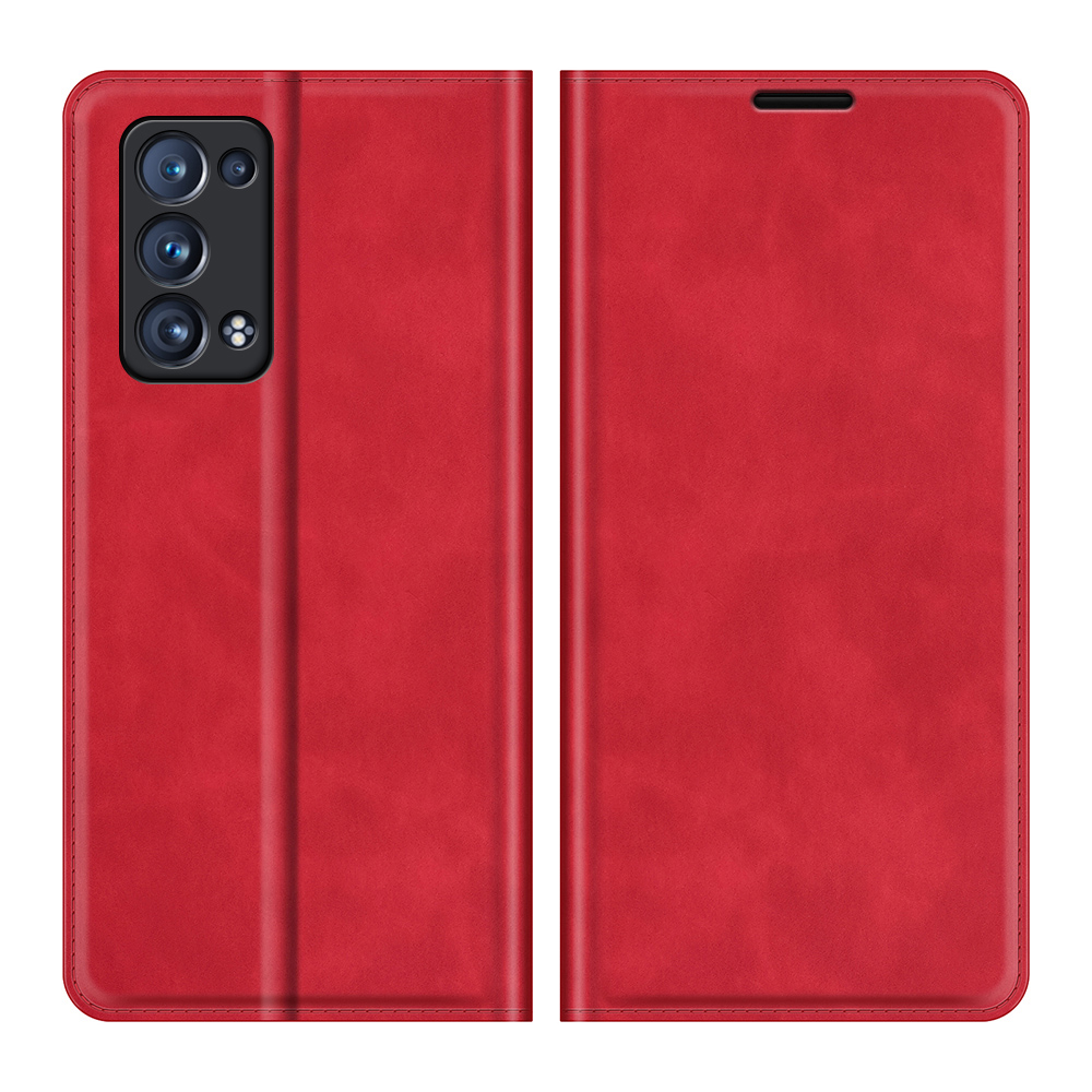 

Haut-touch Feeling Magnet Folio Wallet Protective Phone Hülle Für Oppo Reno6 Pro+ 5G/Pro 5G (Snapdragon) - Rot, Oppo Reno6 Pro 5G (Snapdragon)
