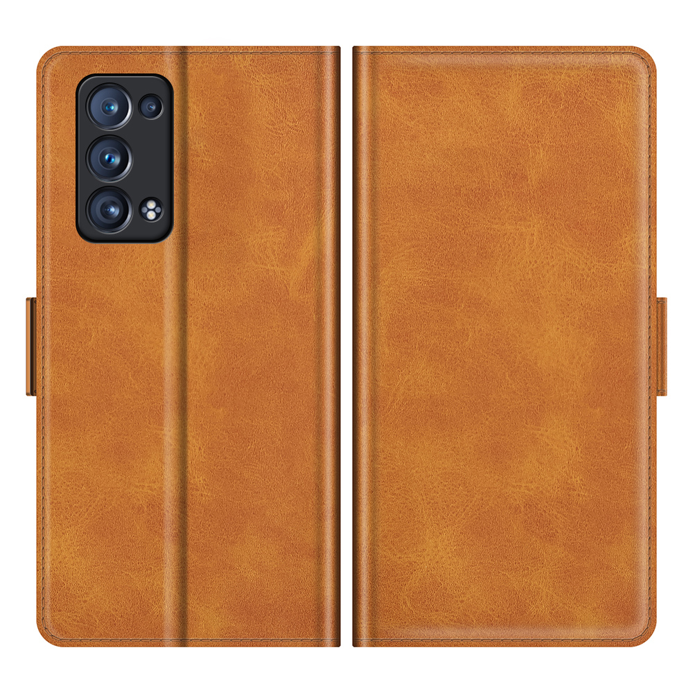 

Magnetic Clasp Closure Full Protection PU Leather Phone Stand Case for Oppo Reno6 Pro+ 5G/Pro 5G (Snapdragon) - Brown