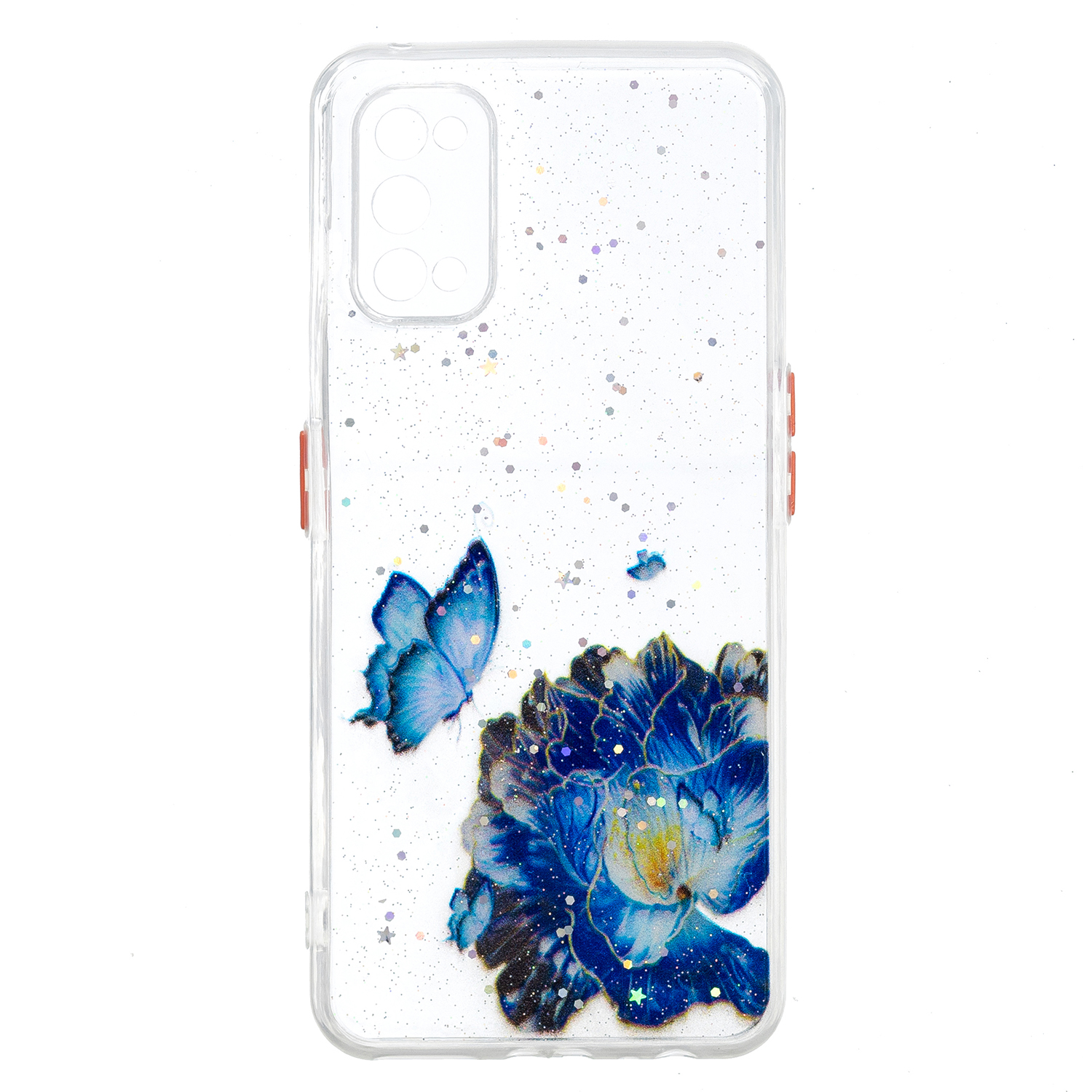 

Cute Clear Slim Shockproof Pattern Soft Flexible TPU Rubber Frame + Slim Fit Acrylic Back Cover for Realme 7 Pro - Blue Butterfly