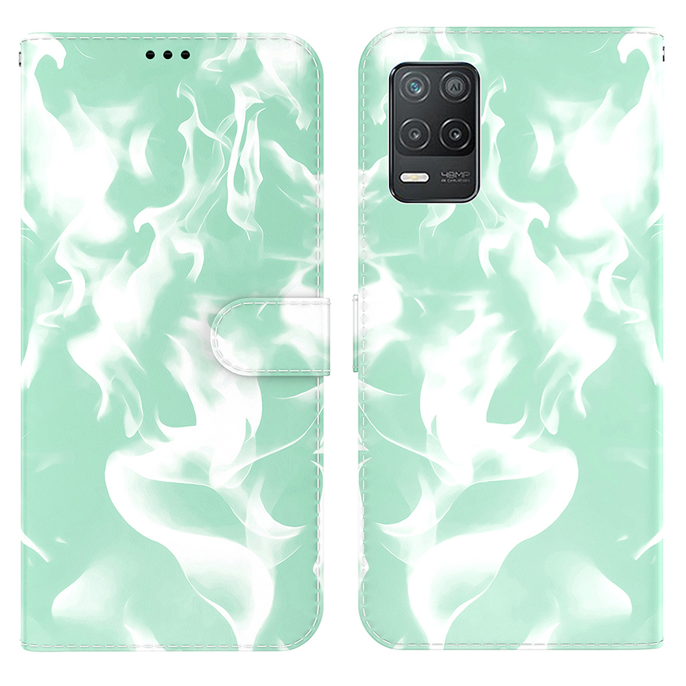 

PU Leder Nebel Muster Druckbrieftasche Flip Magnetic Stand Cover Hülle Für Realme 8 5G (global) / V13 5g / Narzo 30 5g/ Q3 5g / Q3i 5G (China) - Grün, Realme 8 5G