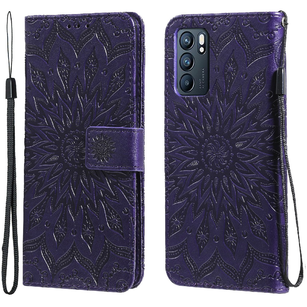 

KT Spruding Flower Series-1 Allround Protective Sun Flower Abdruck Leder Brieftasche Mit Stand Für Oppo Reno6 5g - Violett, Oppo Reno6 5G