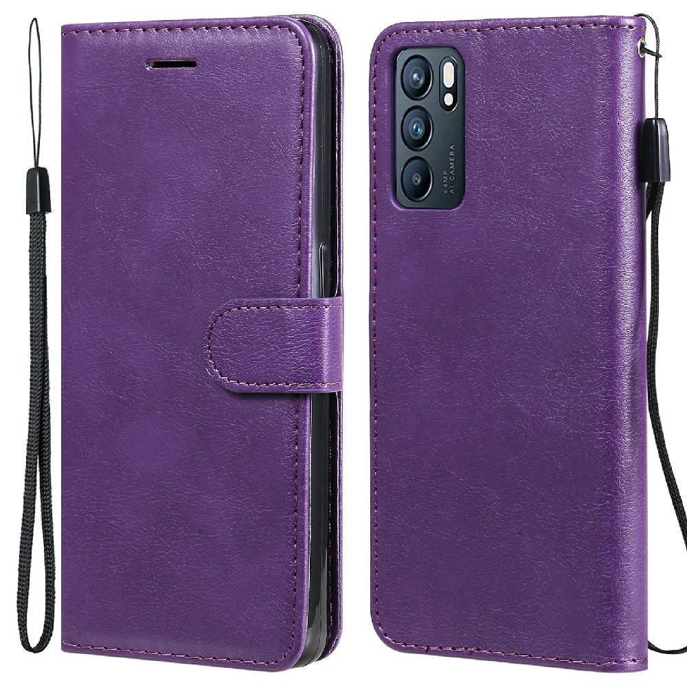 

KT Leder Serie-2 Anti-kratzer Gut Geschütztes Pure Color Leder-telefonhülle Für Oppo Reno6 5G - Violett, Oppo Reno6 5G