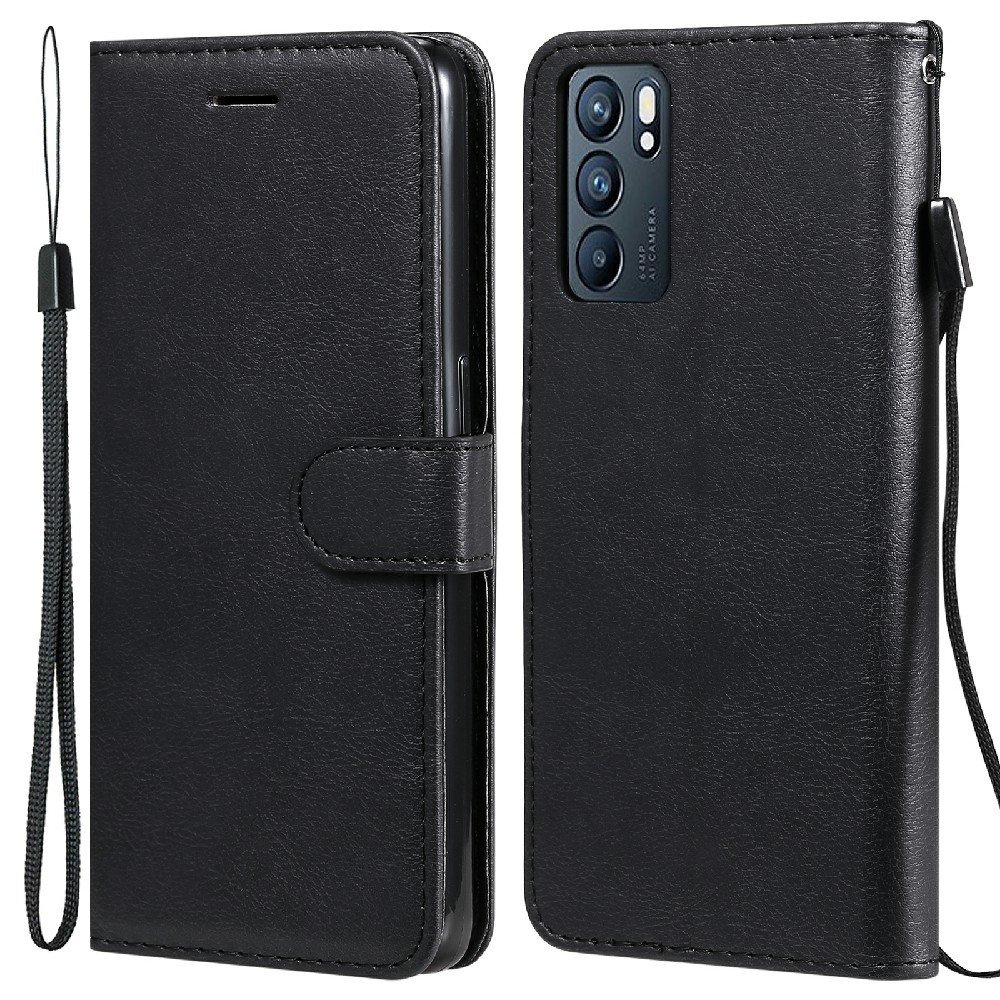 

KT Leder Serie-2 Anti-kratzer Gut Geschütztes Pure Color Leder-telefonhülle Für Oppo Reno6 5G - Schwarz, Oppo Reno6 5G