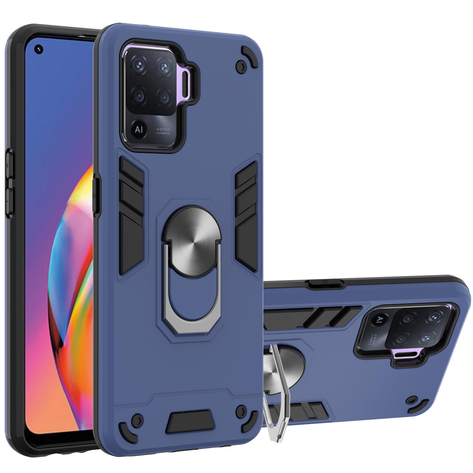 

Hard PC+Soft TPU Hybrid-hülle Kratzfeste Abdeckung Mit Kickstand Für Oppo A94/F19 Pro - Blau, Oppo F19 Pro