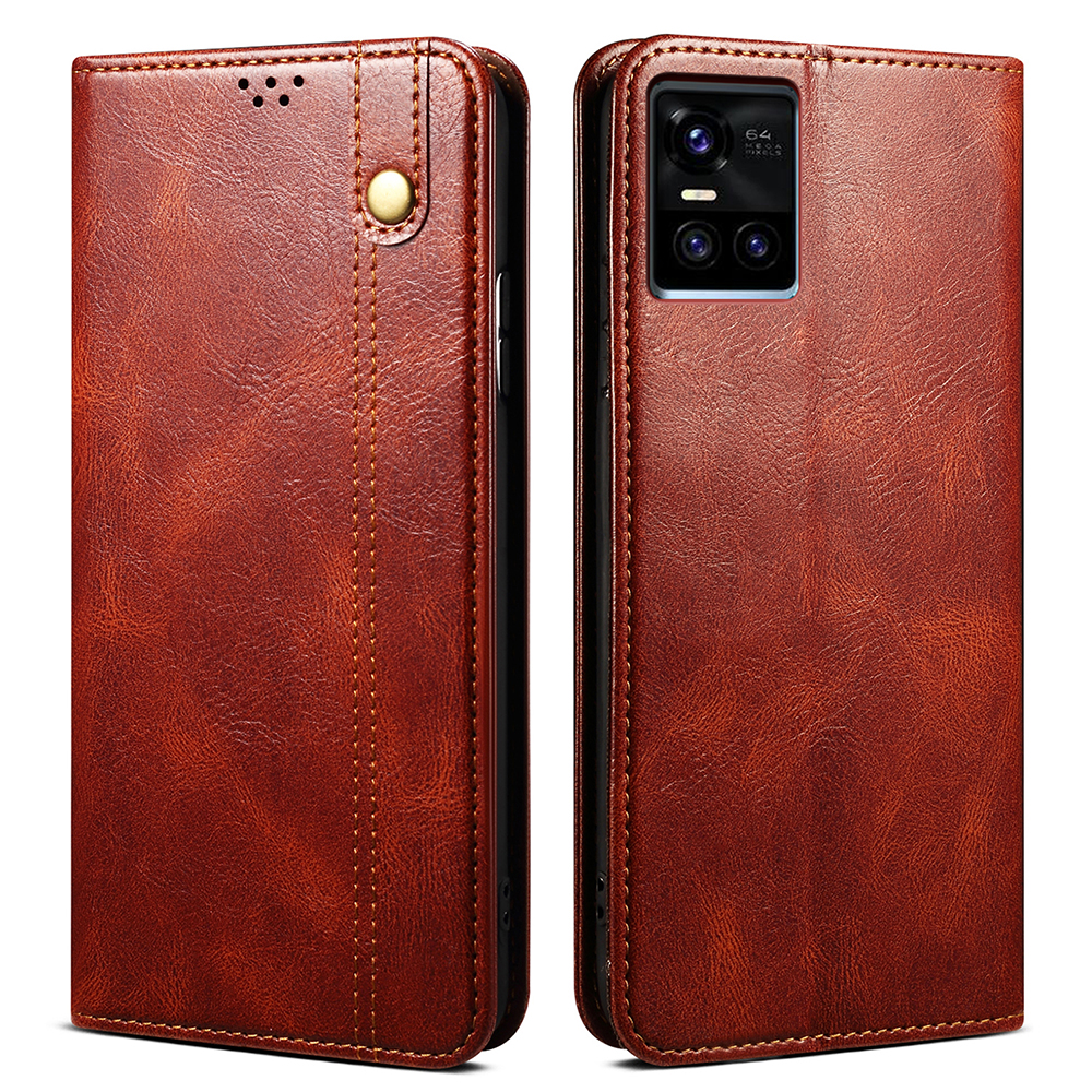 

Waxy Crazy Horse Textur Auto-absorbierte Brieftasche Leder-Telefon-Stand-Titel-Hülle Für Vivo S10 - Braun, vivo S10