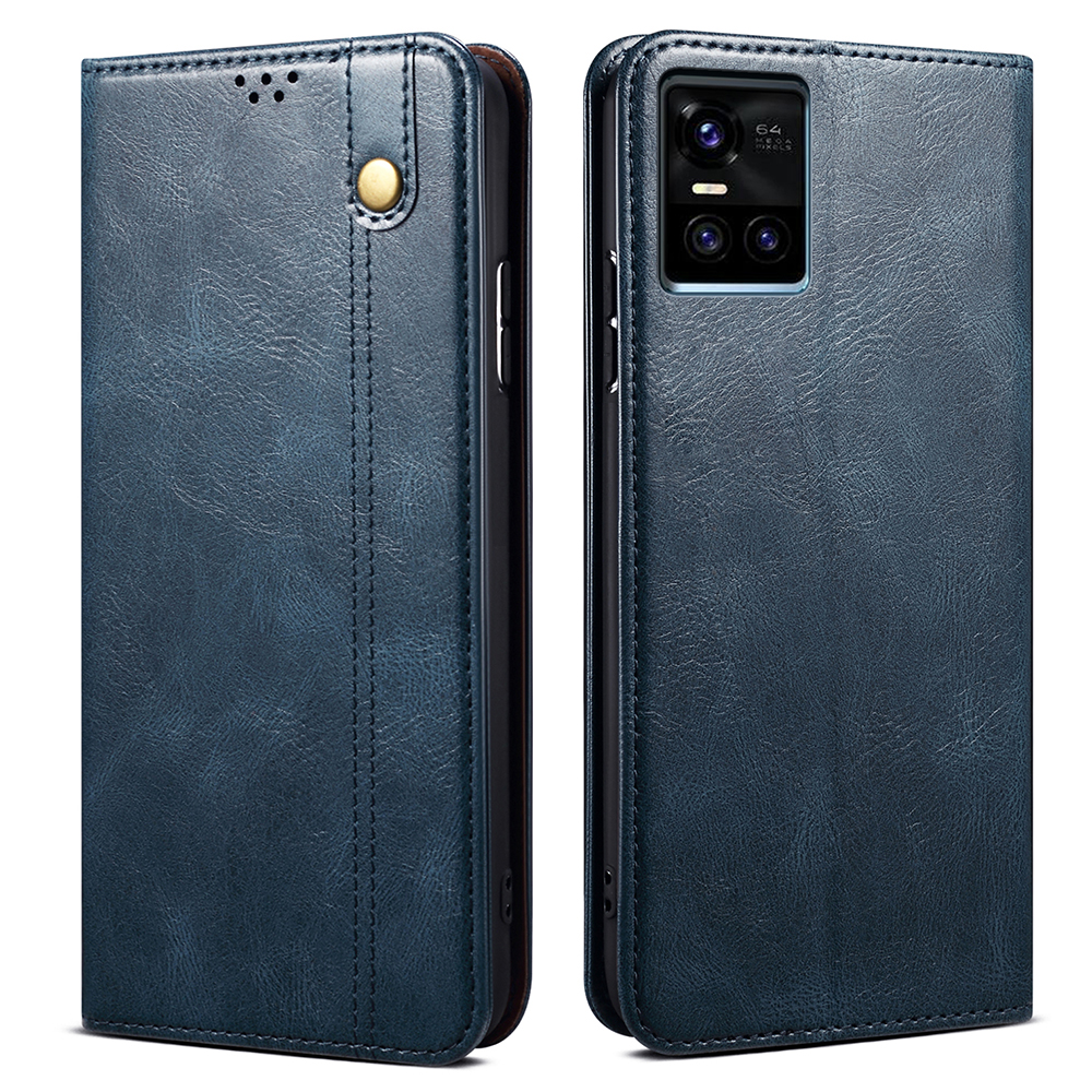 

Waxy Crazy Horse Textur Auto-absorbierte Brieftasche Leder-Telefon-Stand-Titel-Hülle Für Vivo S10 - Blau, vivo S10
