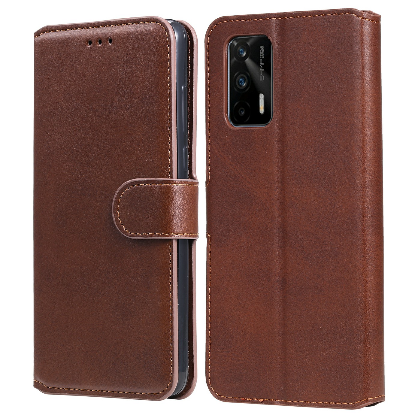 

Klassische Schützende Leder-Brieftasche Telefonabdeckungsschale Mit Stand Für REALME GT 5G - Braun, Realme GT 5G