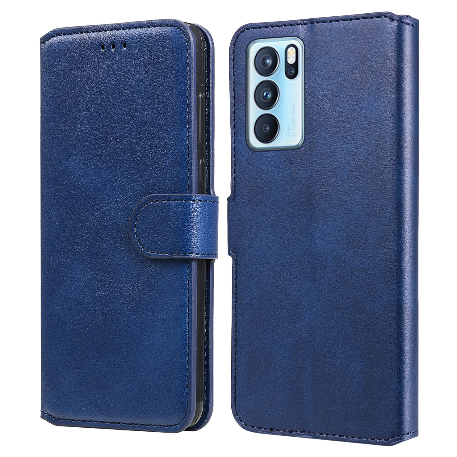

Stand Design Anti-fall-leder-brieftaschen-handy-deckungsschale Für Oppo Reno6 Pro 5G (MediaTek) - Blau, Oppo Reno6 Pro 5G (MediaTek)