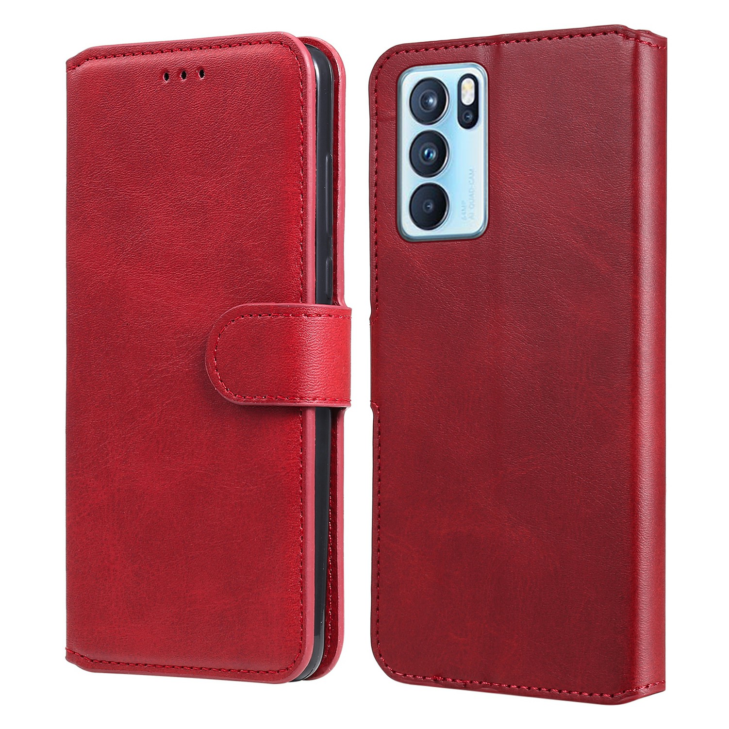 

Stand Design Anti-fall-leder-brieftaschen-handy-deckungsschale Für Oppo Reno6 Pro 5G (MediaTek) - Rot, Oppo Reno6 Pro 5G (MediaTek)