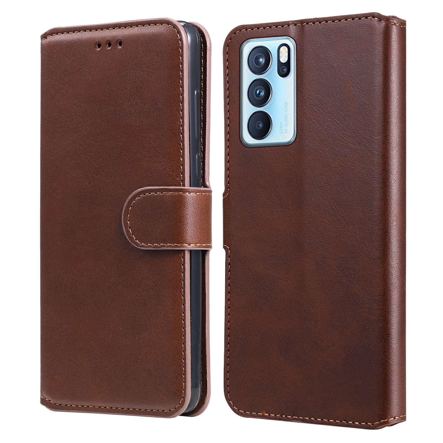 

Stand Design Anti-fall-leder-brieftaschen-handy-deckungsschale Für Oppo Reno6 Pro 5G (MediaTek) - Braun, Oppo Reno6 Pro 5G (MediaTek)