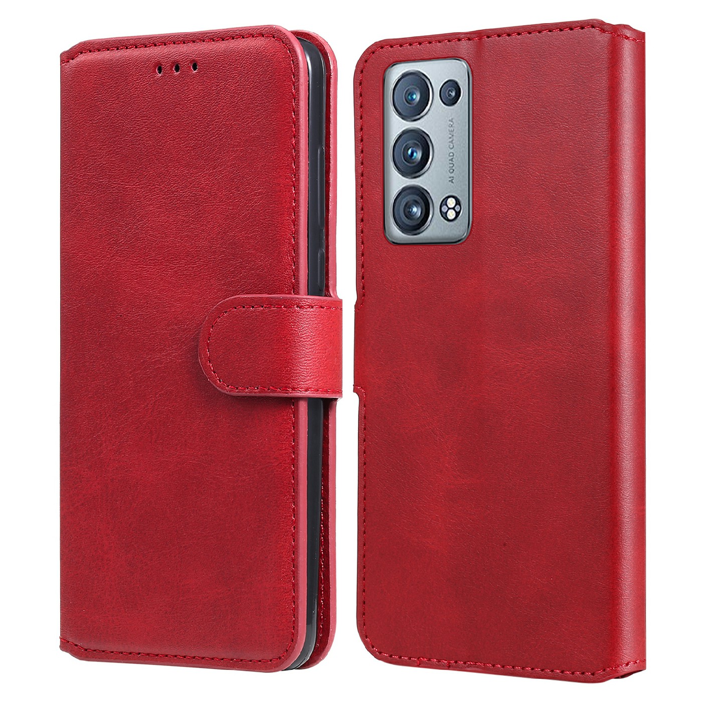 

Schocksicheres PU -leder -brieftaschenstand Folio Flip Phone Cover Für Oppo Reno6 Pro+ 5G/Pro 5G (Snapdragon) - Rot, Oppo Reno6 Pro 5G (Snapdragon)
