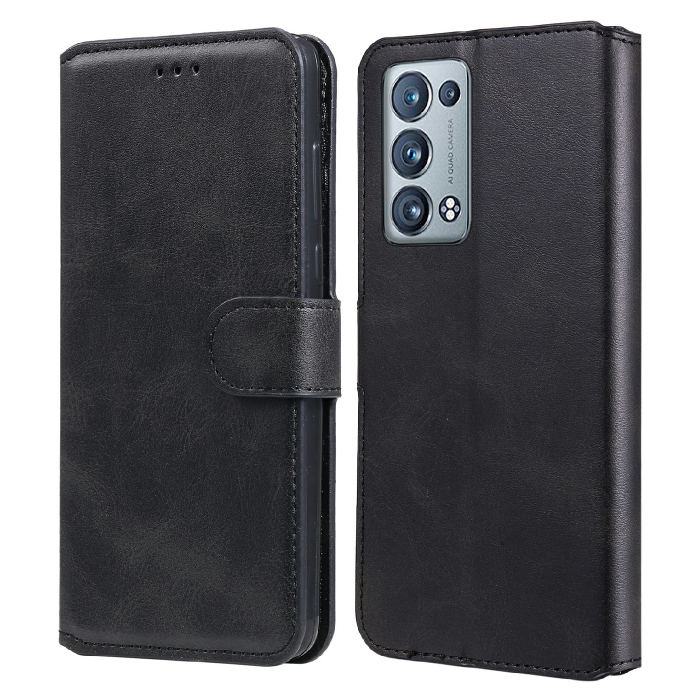 

Schocksicheres PU -leder -brieftaschenstand Folio Flip Phone Cover Für Oppo Reno6 Pro+ 5G/Pro 5G (Snapdragon) - Schwarz, Oppo Reno6 Pro 5G (Snapdragon)