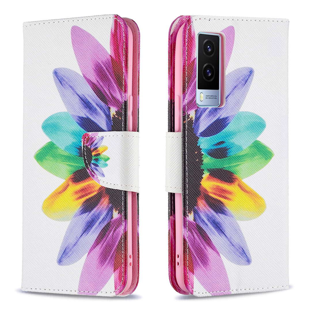 

Drop-resistenter Musterdruck Magnetischer Leder-brieftasche Hülle Für Vivo V21e 5g - Sonnenblume, vivo V21e 5G