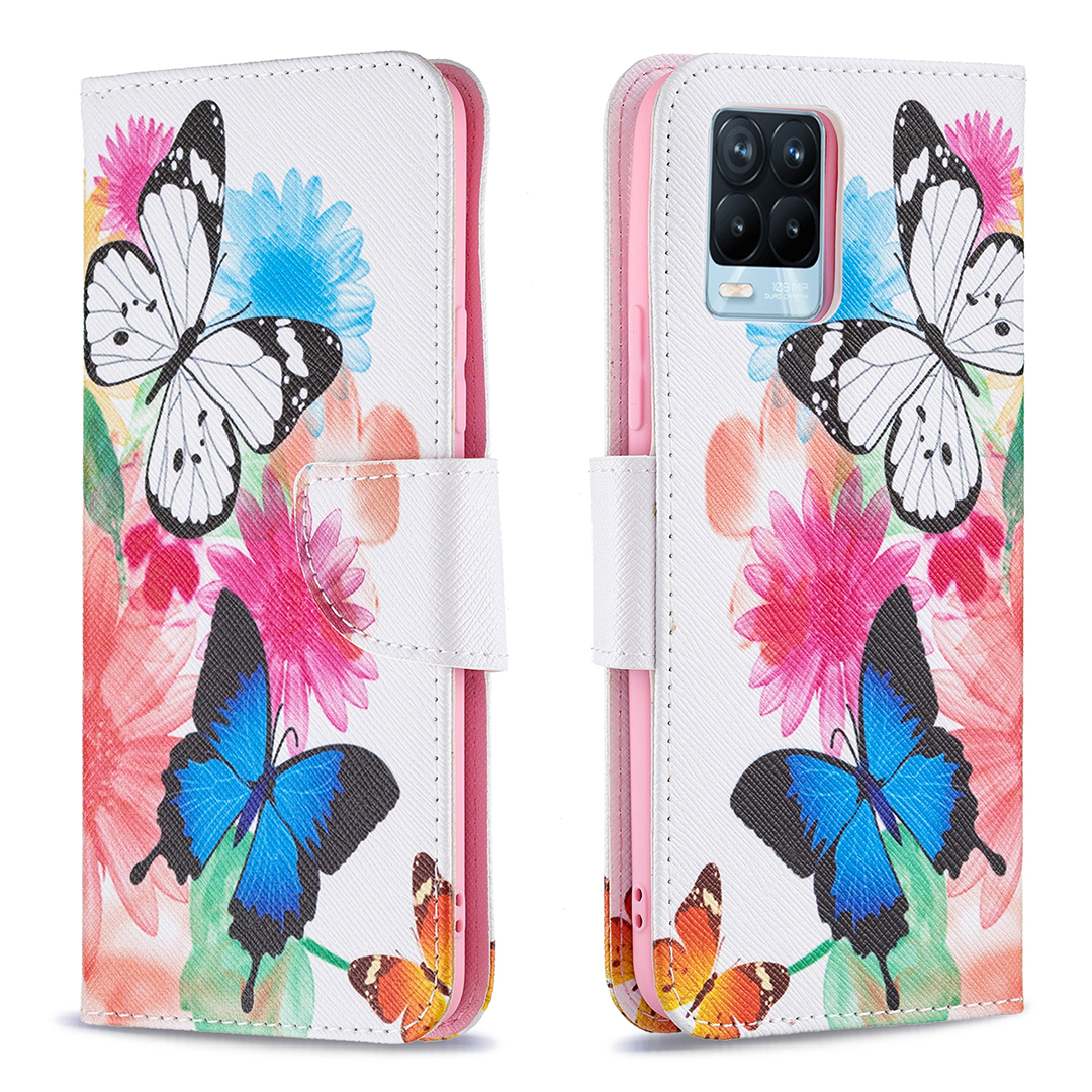 

Brieftasche Design Anti-drogen-muster Druck Magnetischer Lederstand Hülle Für Realme 8/8 Pro - Lebendige Schmetterlinge, Realme 8