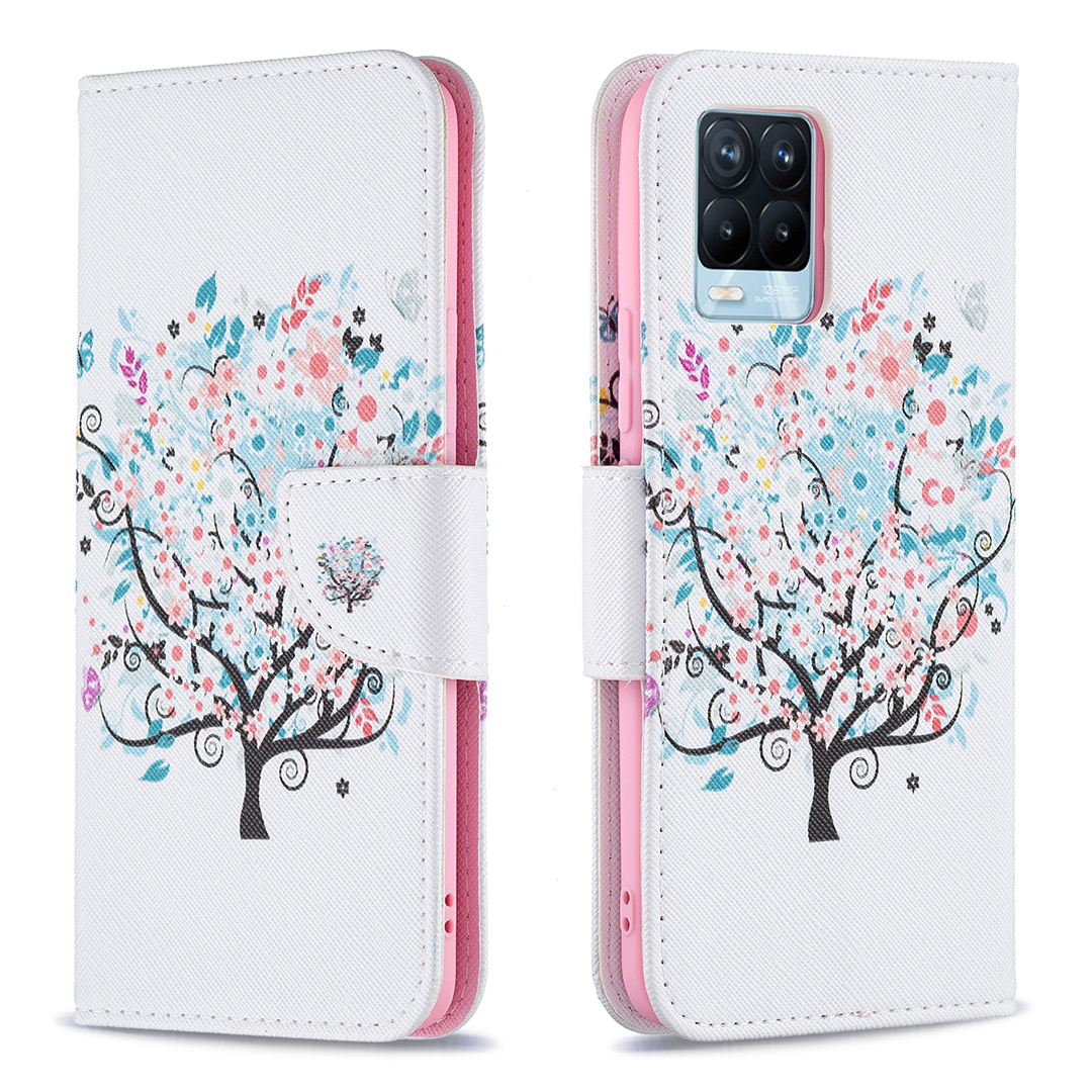

Brieftasche Design Anti-drogen-muster Druck Magnetischer Lederstand Hülle Für Realme 8/8 Pro - Blumenbaum, Realme 8