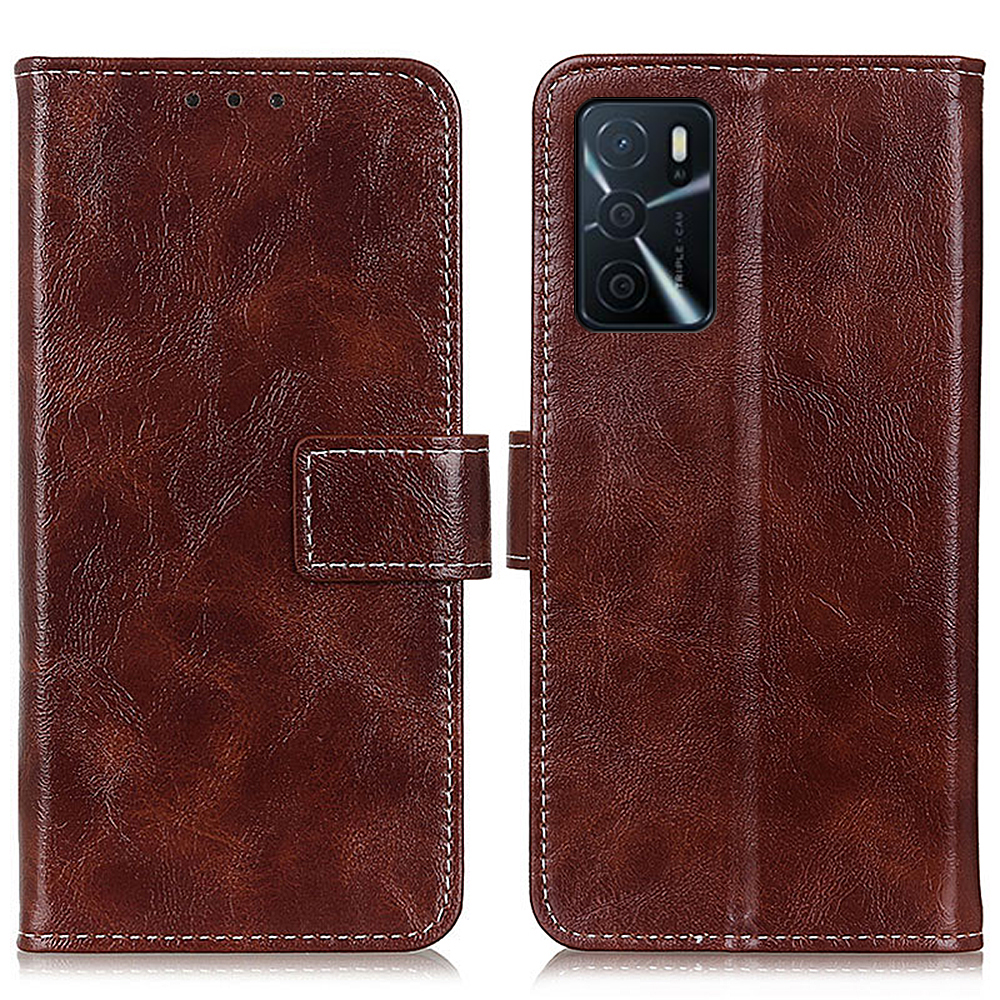 

Vintage Style Crazy Horse Texture PU Leder Brieftasche Magnetische Verschlussstand Folio Telefon Hülle Für Oppo A16 / A53s 5G / A55 5G - Braun, Oppo A16