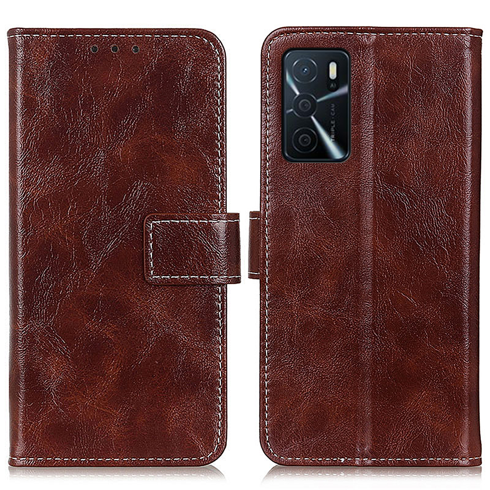 

Vintage Style Crazy Horse Texture PU Leder Brieftasche Magnetische Verschlussstand Folio Telefon Hülle Für Oppo A16 / A53s 5G / A55 5G - Braun, Oppo A16