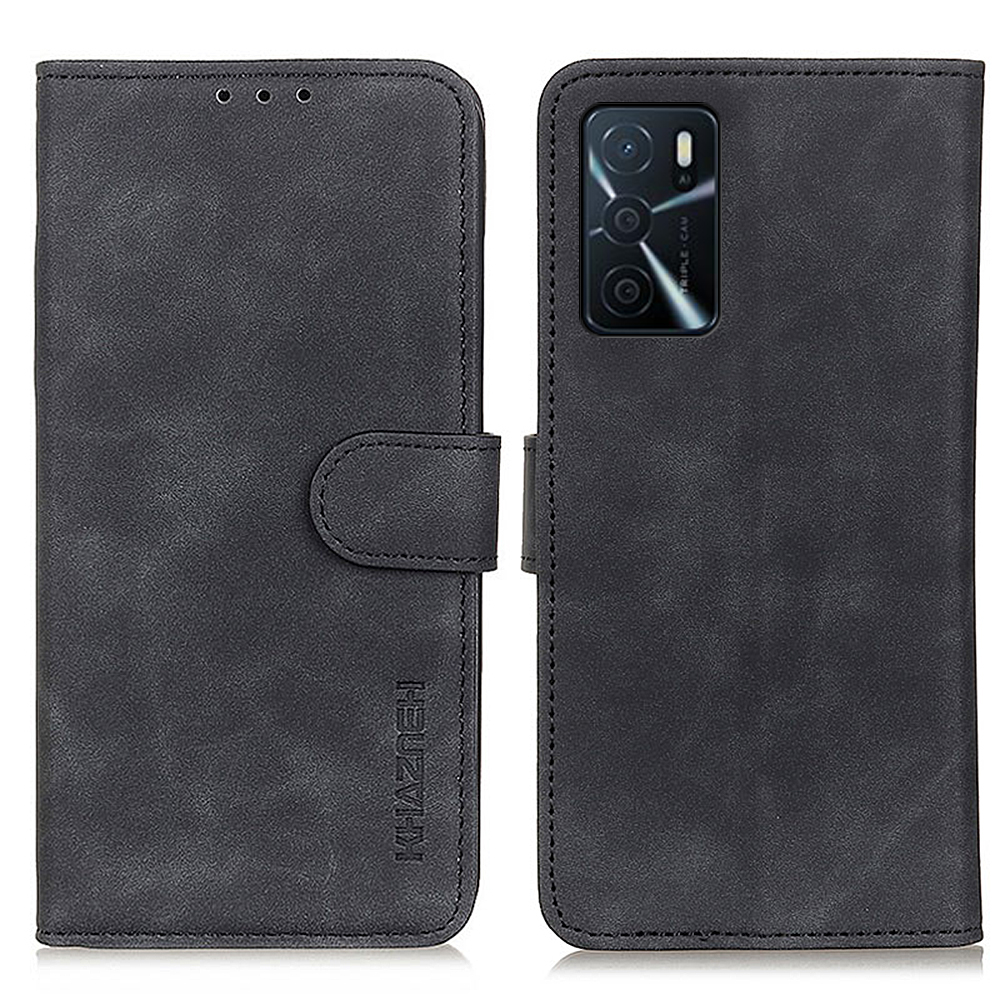 

Khazneh Vintage Textur Drop-resistant PU Leder Telefonständer Wallet Shell Für Oppo A16/a16s/a54s - Schwarz, Oppo A16s