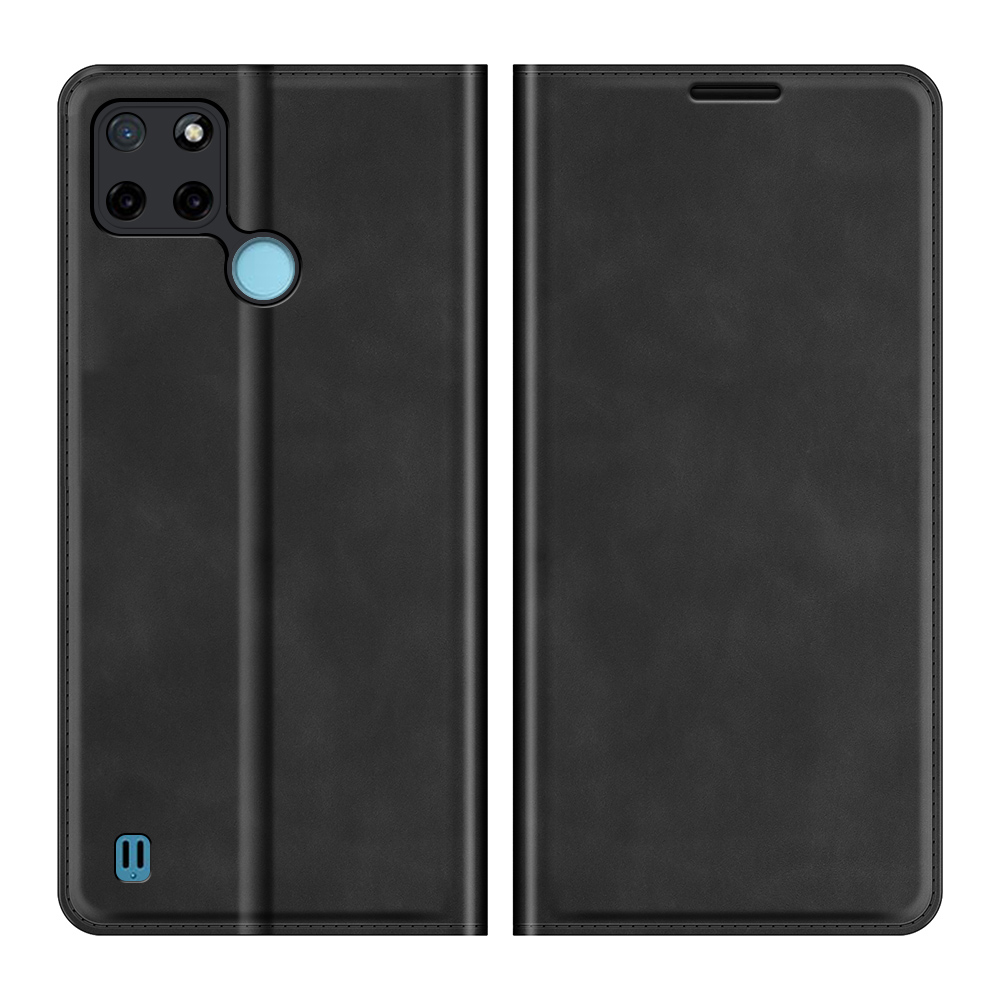 

Auto-absorbierte Haut-touch-brieftasche Design Leder Cover Stand Hülle Für Realme C21Y - Schwarz, Realme C21Y