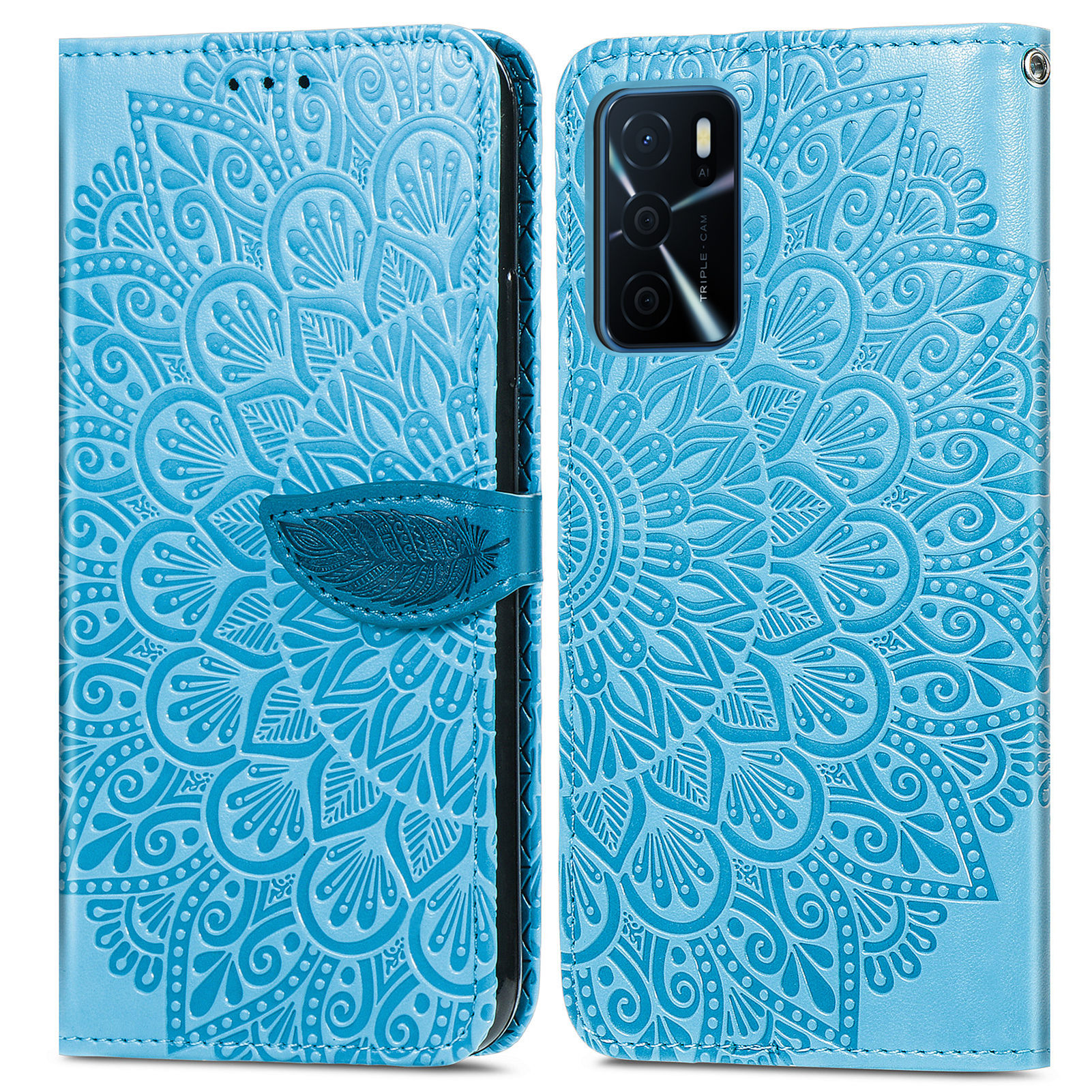 

Traumflügel Prägen Leder Brieftasche Cover Für Oppo A16/a16s/a54s - Blau, Oppo A16s