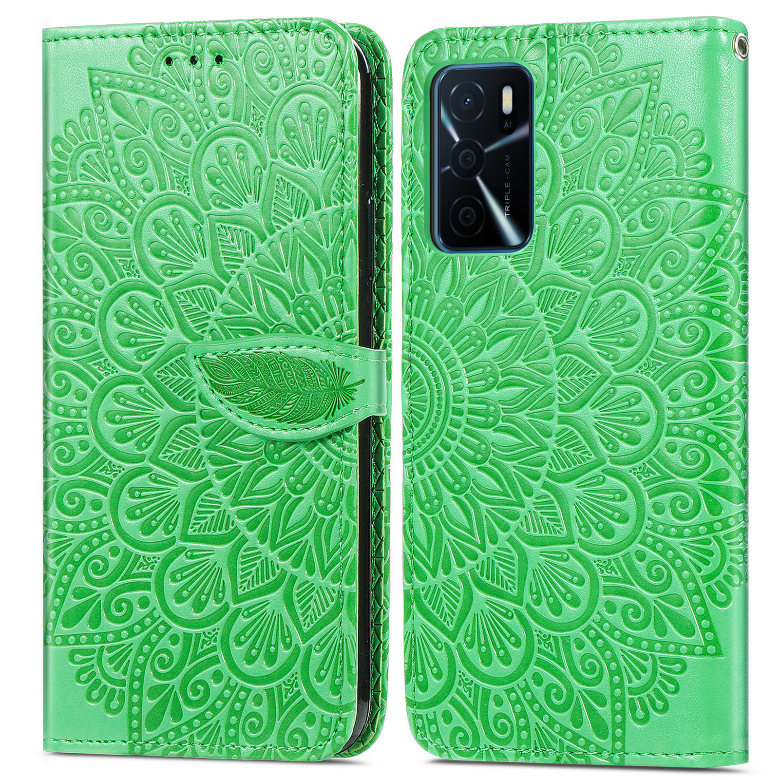 

Traumflügel Prägen Leder Brieftasche Cover Für Oppo A16/a16s/a54s - Grün, Oppo A16s