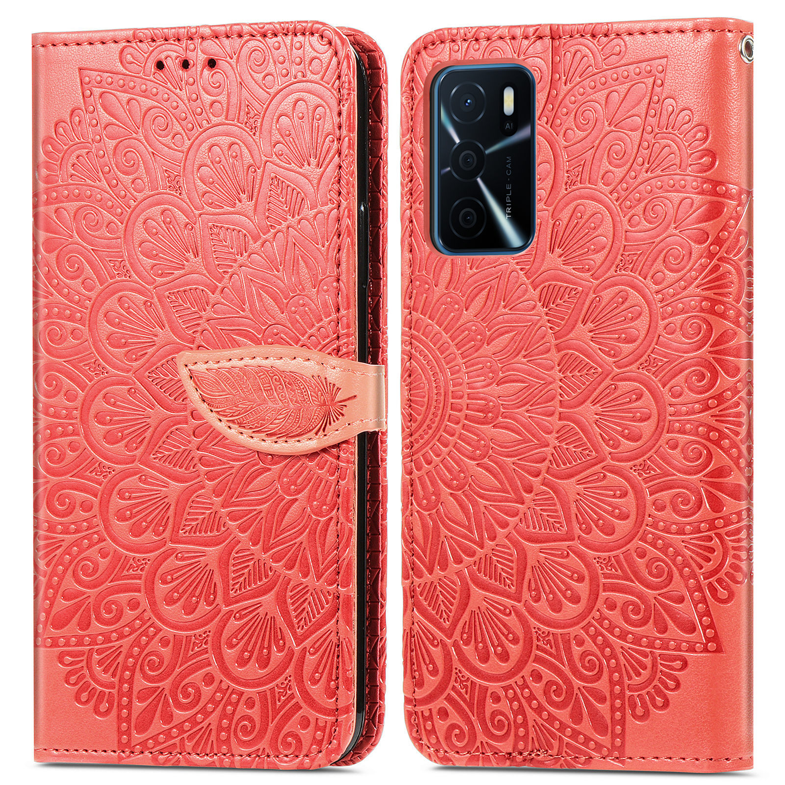 

Traumflügel Prägen Leder Brieftasche Cover Für Oppo A16/a16s/a54s - Rot, Oppo A16s