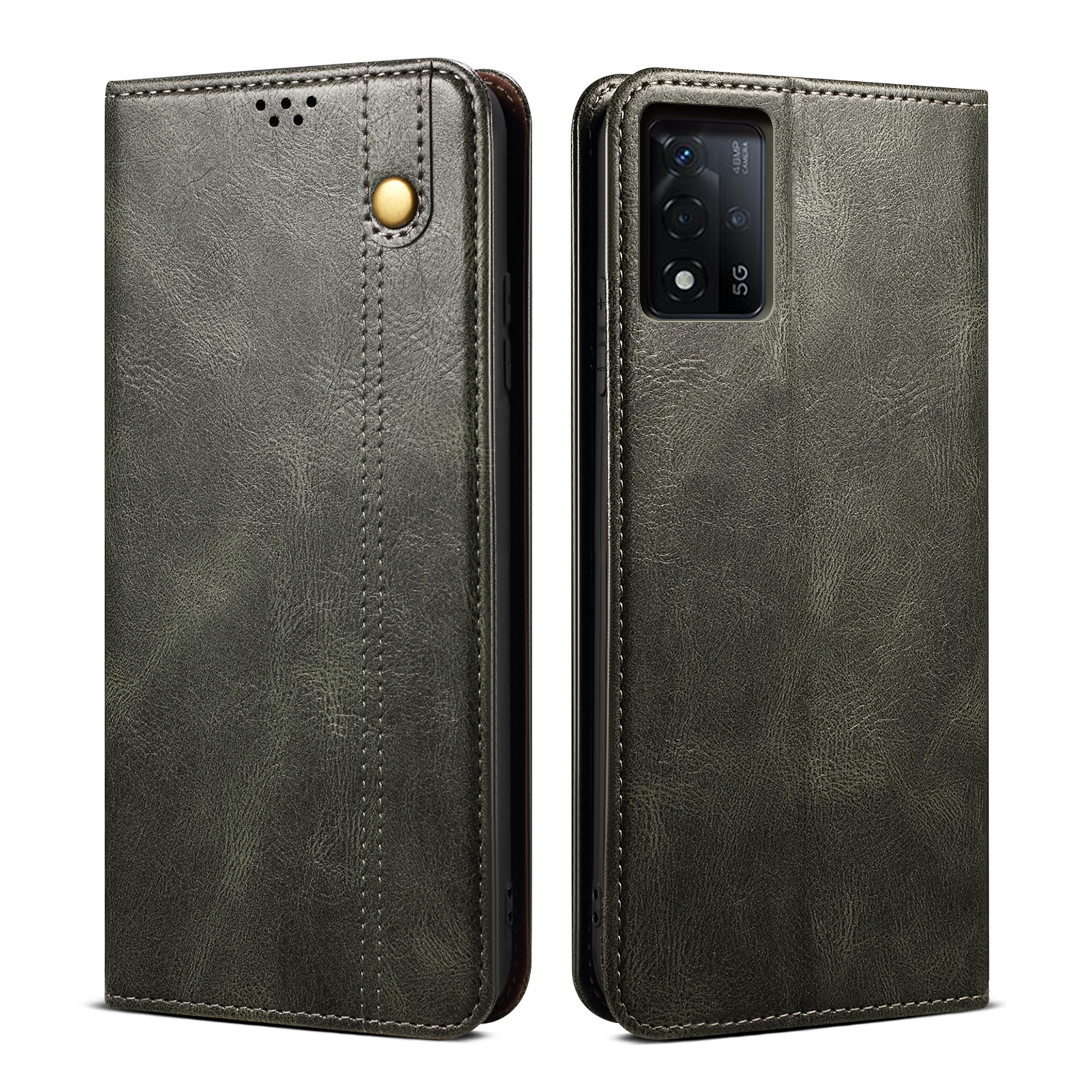 

Gut Geschützte, Wachsartige Verrückte Pferde Textur Automatisch Absorbiertes Brieftaschen-leder-telefonständer Für Oppo A93s 5G/A74 5G/A93 5G - Grün, Oppo A93s 5G