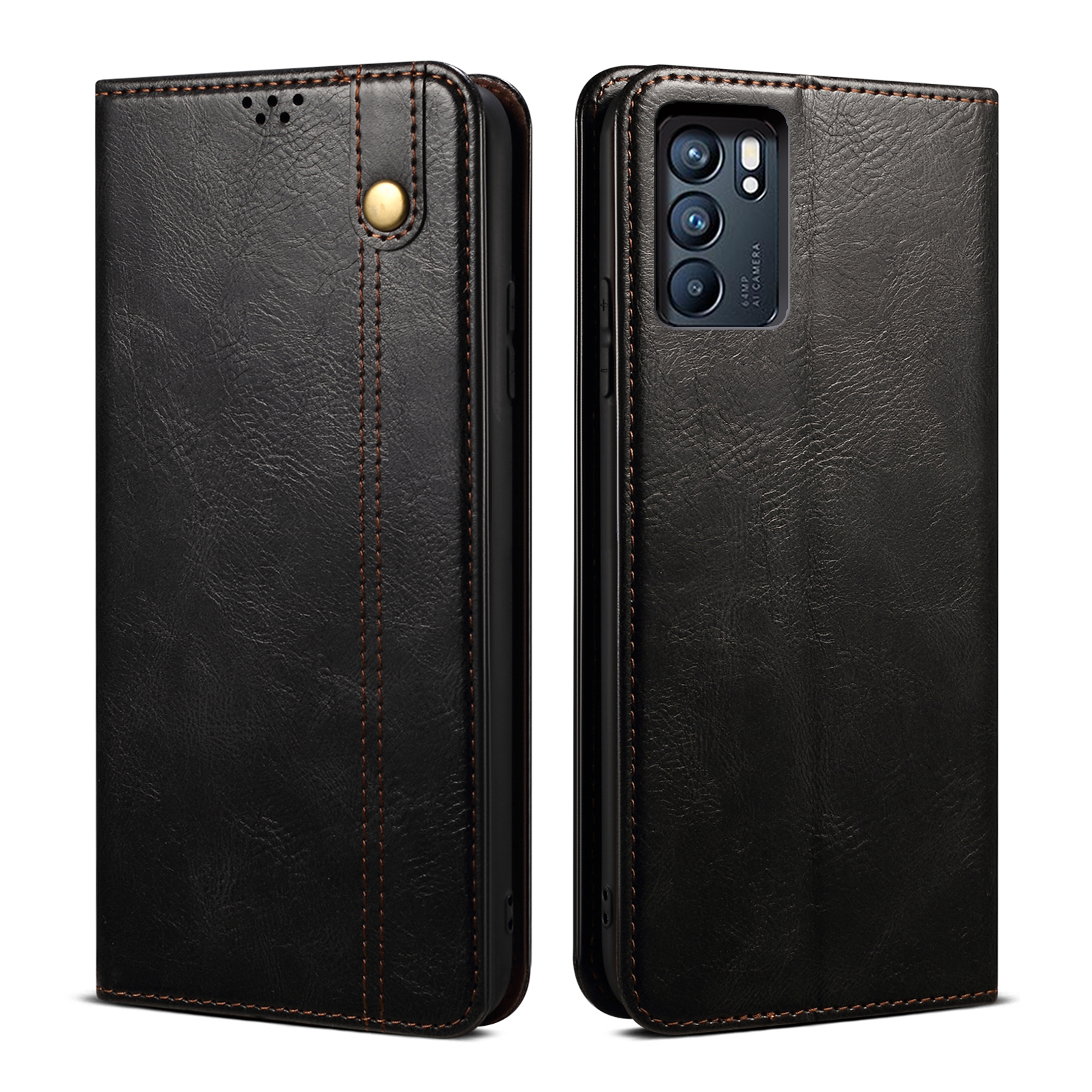 

Waxy Crazy Horse Texture Auto-absorbierte Brieftasche Voller Schutz Leder-Telefon-Stand-Abdeckung Für Oppo Reno6 5g - Schwarz, Oppo Reno6 5G