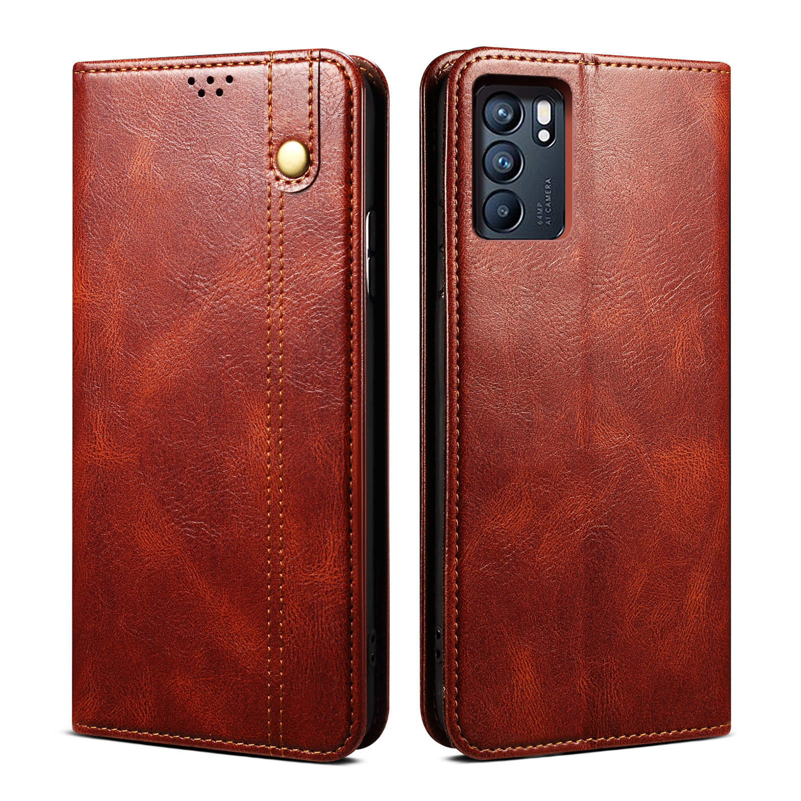 

Waxy Crazy Horse Texture Auto-absorbierte Brieftasche Voller Schutz Leder-Telefon-Stand-Abdeckung Für Oppo Reno6 5G - Braun, Oppo Reno6 5G