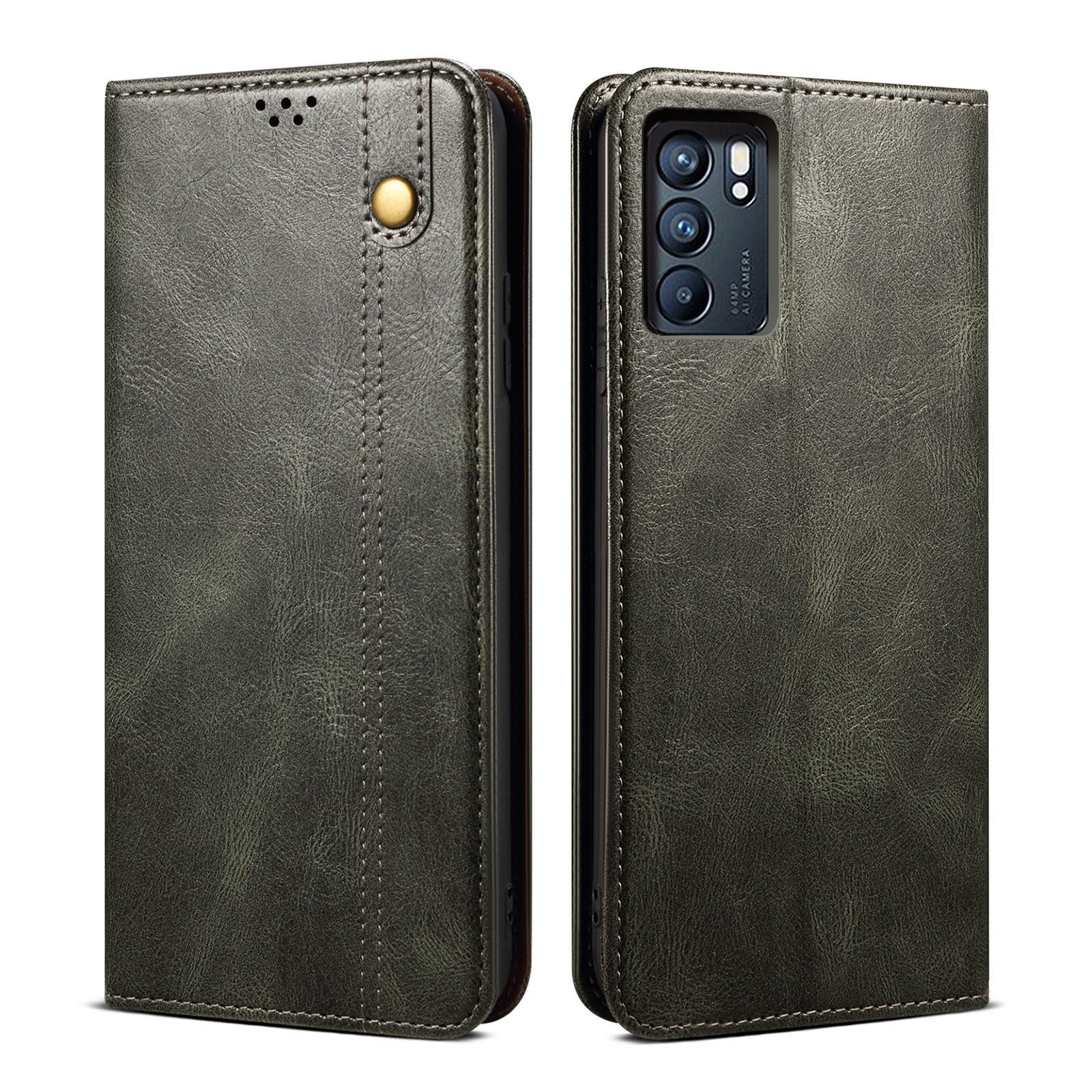 

Waxy Crazy Horse Texture Auto-absorbierte Brieftasche Voller Schutz Leder-Telefon-Stand-Abdeckung Für Oppo Reno6 5g - Grün, Oppo Reno6 5G