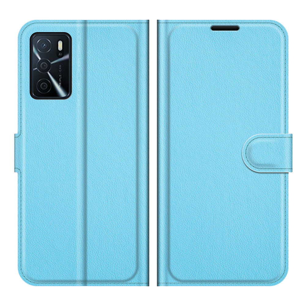 

Folio Flip Litchi Haut Gut Geschütztes Leder-brieftaschen-ständer Design Cover Für Oppo A16/a16s/a54s - Blau, Oppo A16s