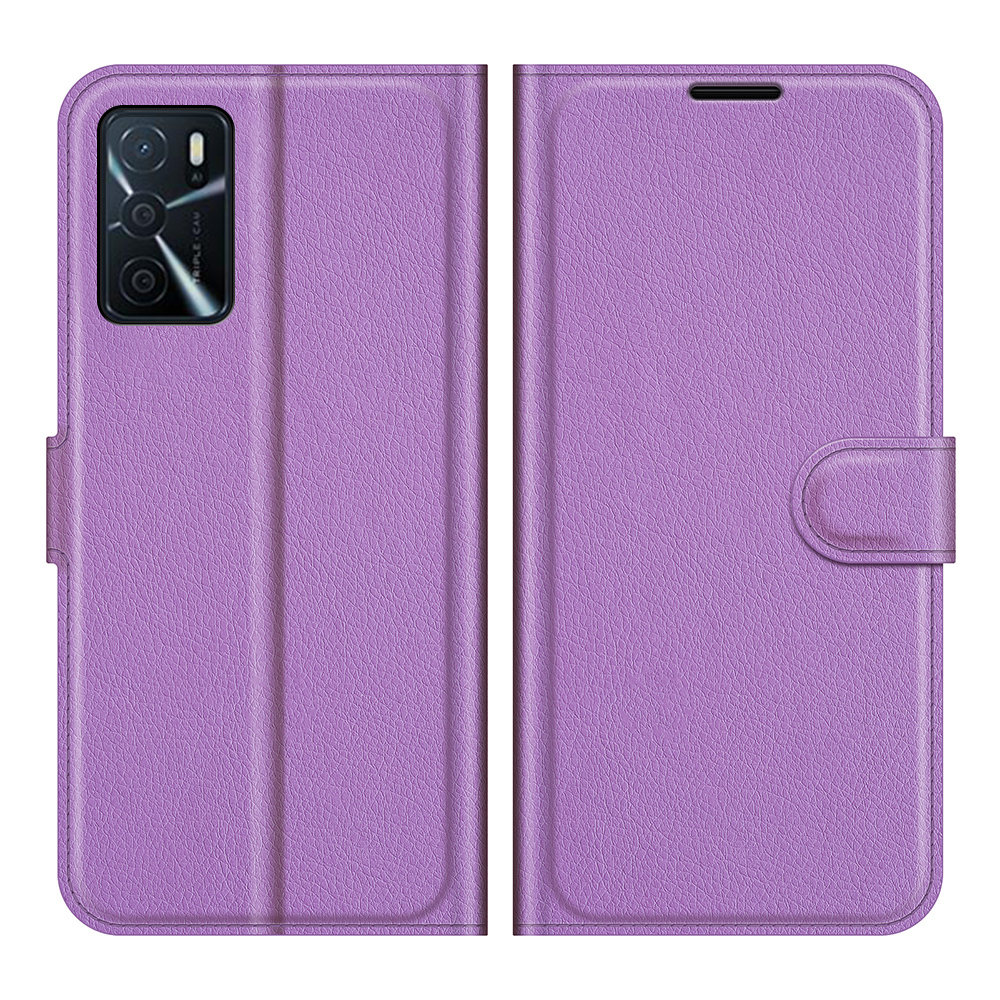 

Folio Flip Litchi Haut Gut Geschütztes Leder-brieftaschen-ständer Design Cover Für Oppo A16/a16s/a54s - Violett, Oppo A16s