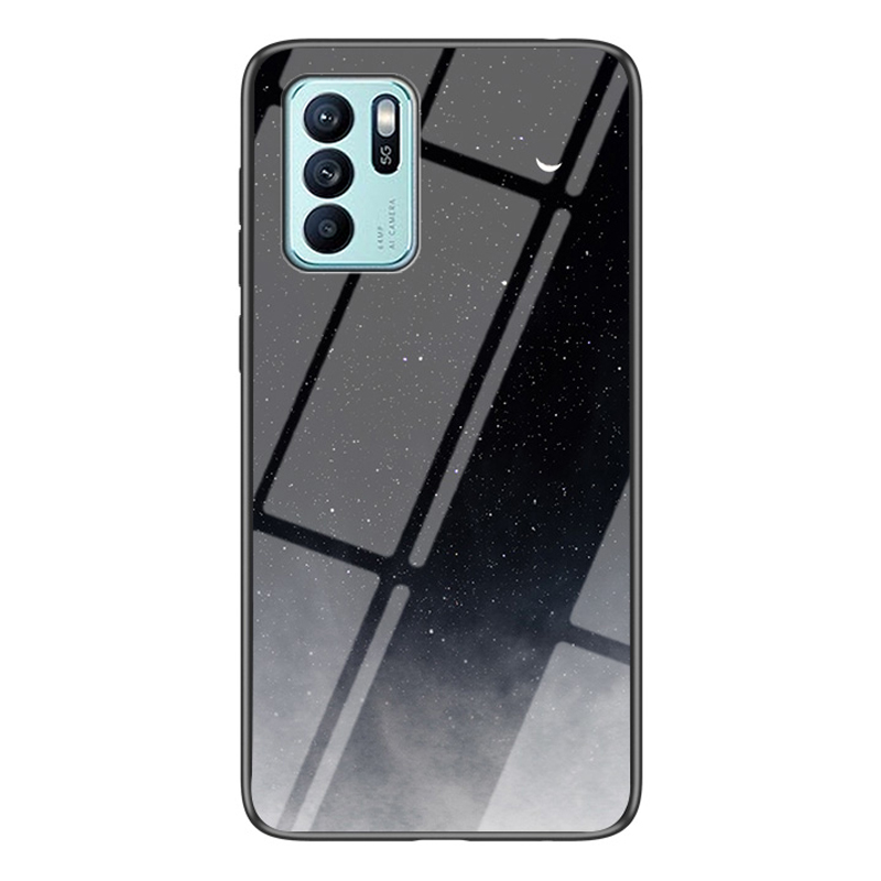 

Anti-kratzer Sternenhimmel Muster Temperiertes Glashybrid-telefonabdeckungsfall Für Oppo Reno6 Z - Schwarzer Sternen, OPPO Reno6 Z