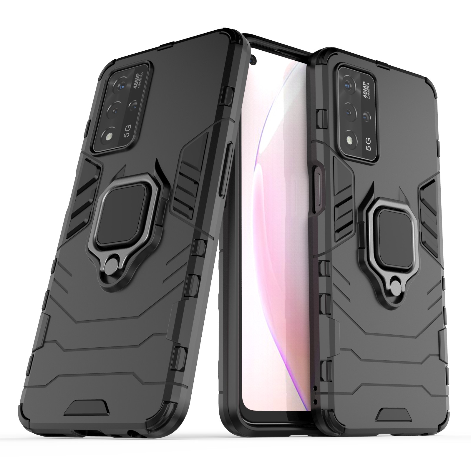 

Ring Kickstand Shockproof Series Hard PC + TPU Bumper Protective Case for Oppo A93s 5G - Black, Oppo Other OPPO Models